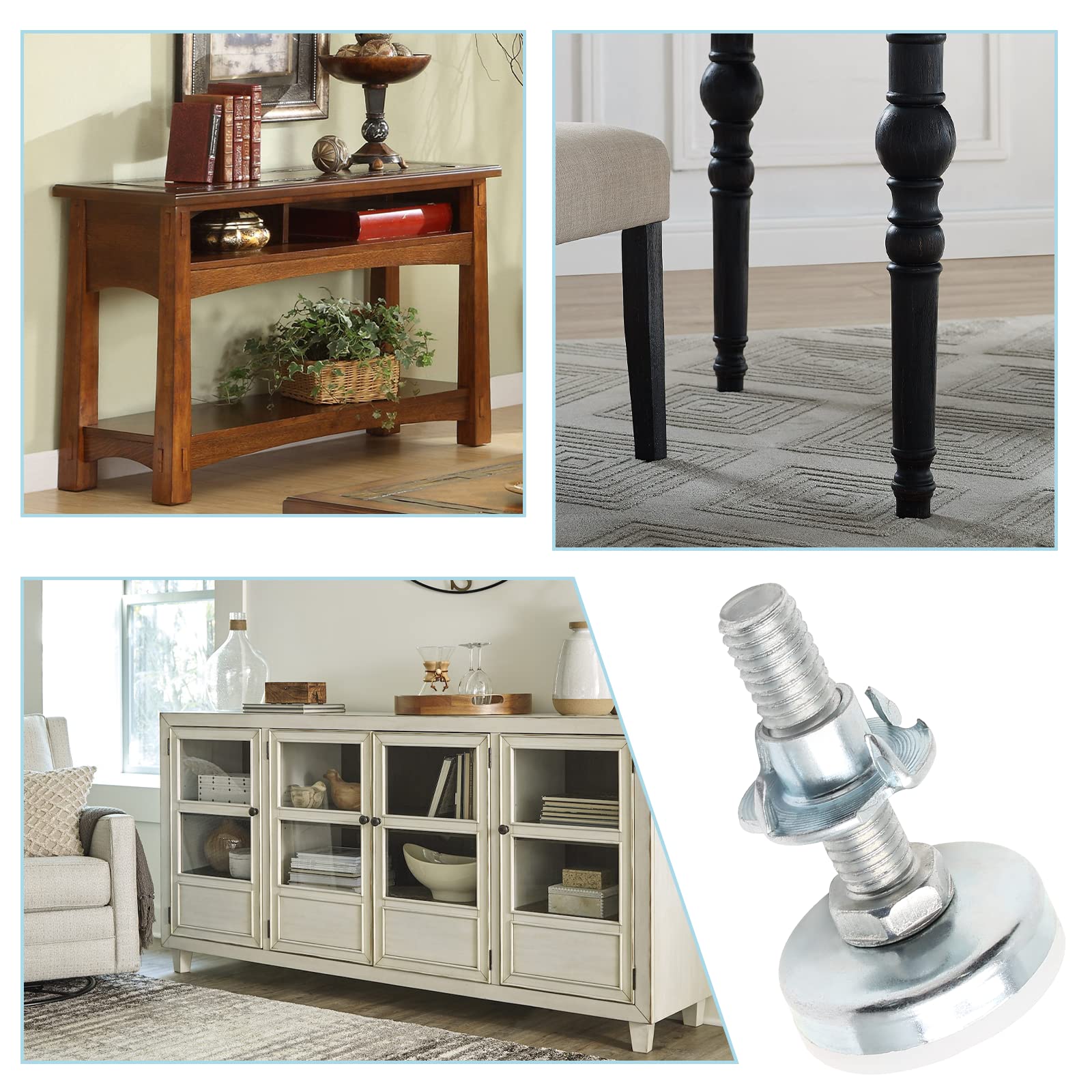 20 Sets Adjustable Furniture Feet 3/8-16 - Leveling Legs With Felt Pads & T-Nuts