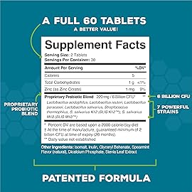 Oral Probiotics for Mouth Bad Breath Treatment for Adults: Dentist Formulated BLIS K12 M18 Advanced Oral Probiotics for Teeth and Gums, 60 Chewable Oral Health Probiotics Supplement Tablets (Mint 2pk)