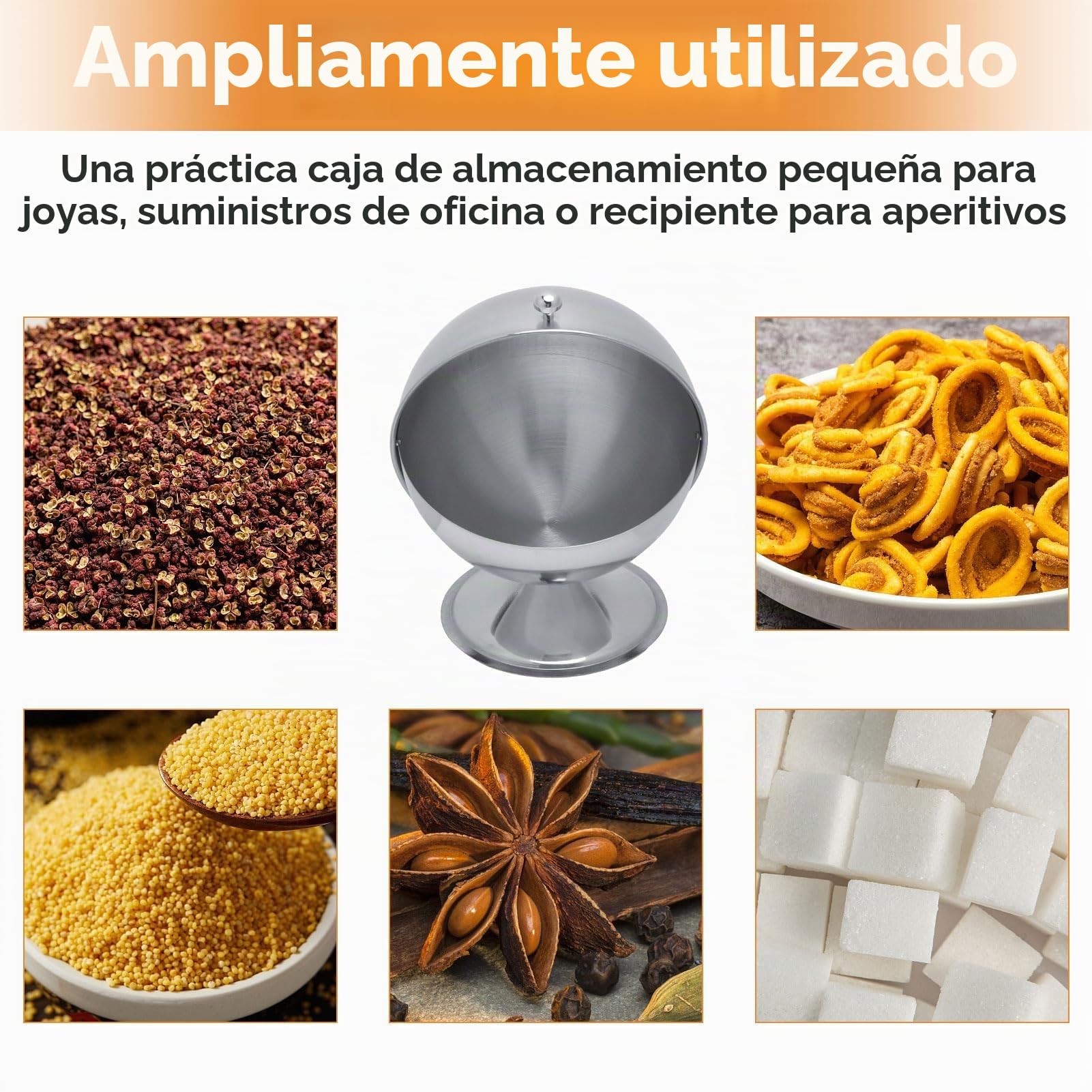 Agatige Azucarero De Acero Inoxidable, Cuenco Esférico Para Dulces Para Oficina, Soporte Para Cubos De Azúcar Con Tapa Enrollable Azucarero Recipiente De Sal En Forma De Globo Para Cocina Casera