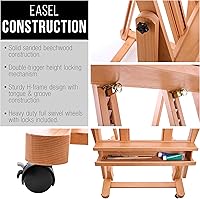 Vista 5 de U.S. Art Supply Caballete de madera con marco en H de doble mástil extragrande: caballete de artista de estudio ajustable para pintar con soporte