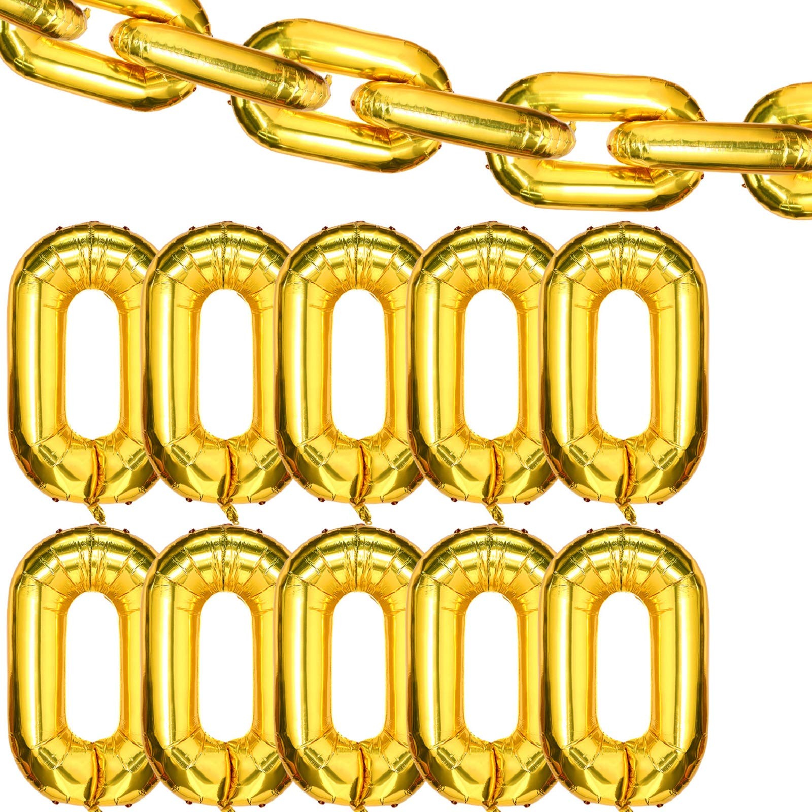 Gejoy 20 Pcs 32 Inch Gold Chain Balloons 90s Foil Jumbo Chain Linking Balloons Arches for 80s 90s Hip Hop Theme Birthdays Party Weddings Graduations Supplies