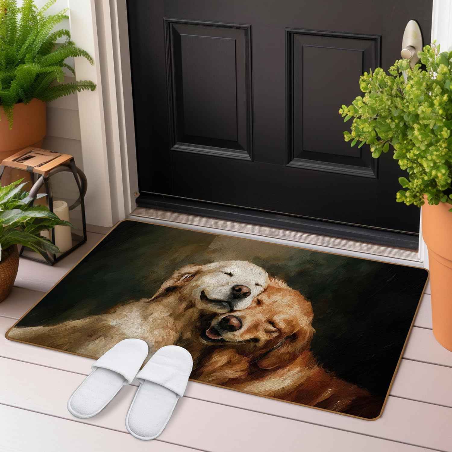 Cute Golden Retrievers Door Mat, Vintage Golden Retrievers Welcome Mat, Dogs Front Door Mat Indoor Outside Entrance, Dog Home Decor Doormats， Gifts for Women Dog Lovers 17X29 Inch