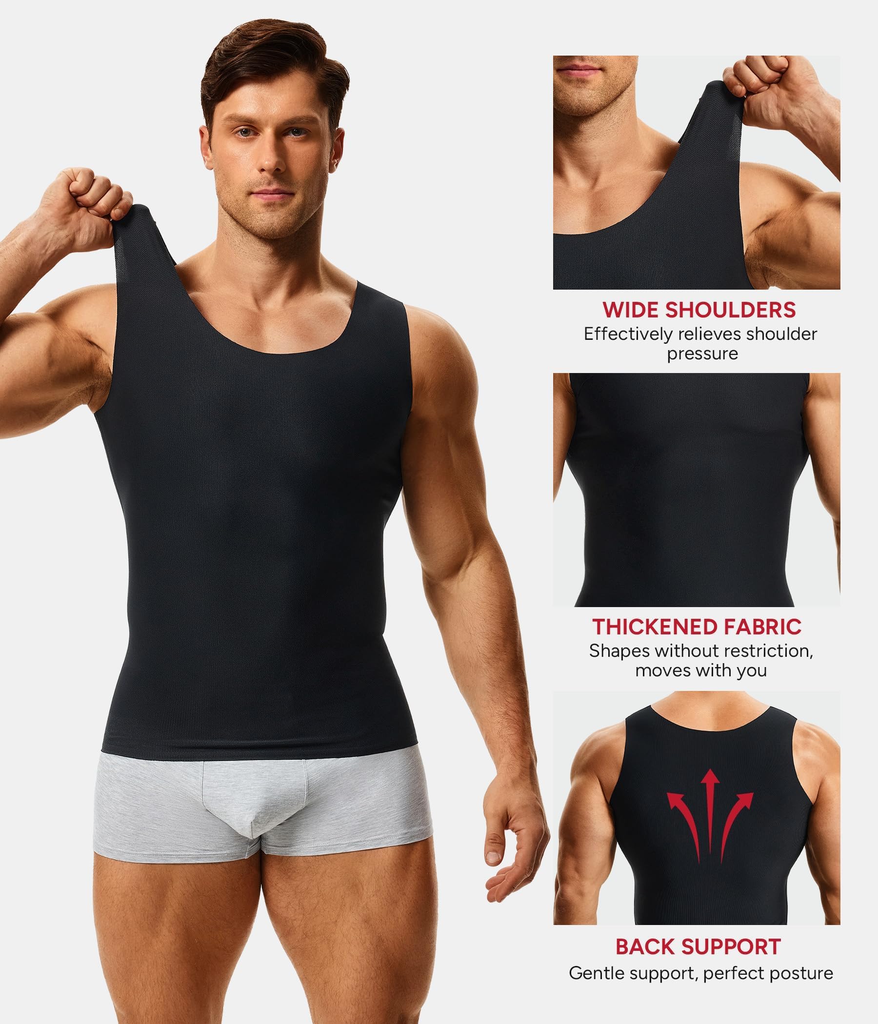 Nebility Débardeur de Compression Homme Maillot de Corps Gaine Ventre Plat T Shirt Minceur Body Gainant sous-vêtements sans Couture