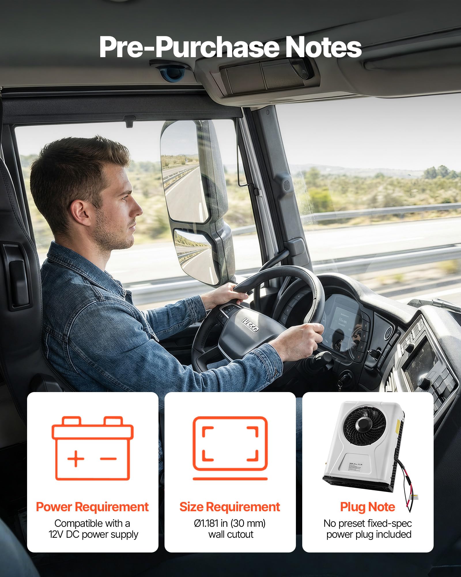VEVOR Climatiseur Split pour Camping-car, Climatiseur de Stationnement, 12 V 10000 BTU, Débit d'Air de 400 m³/h, Système de Climatisation pour Camion, Semi-remorque, Caravane, Fonction Refroidissement