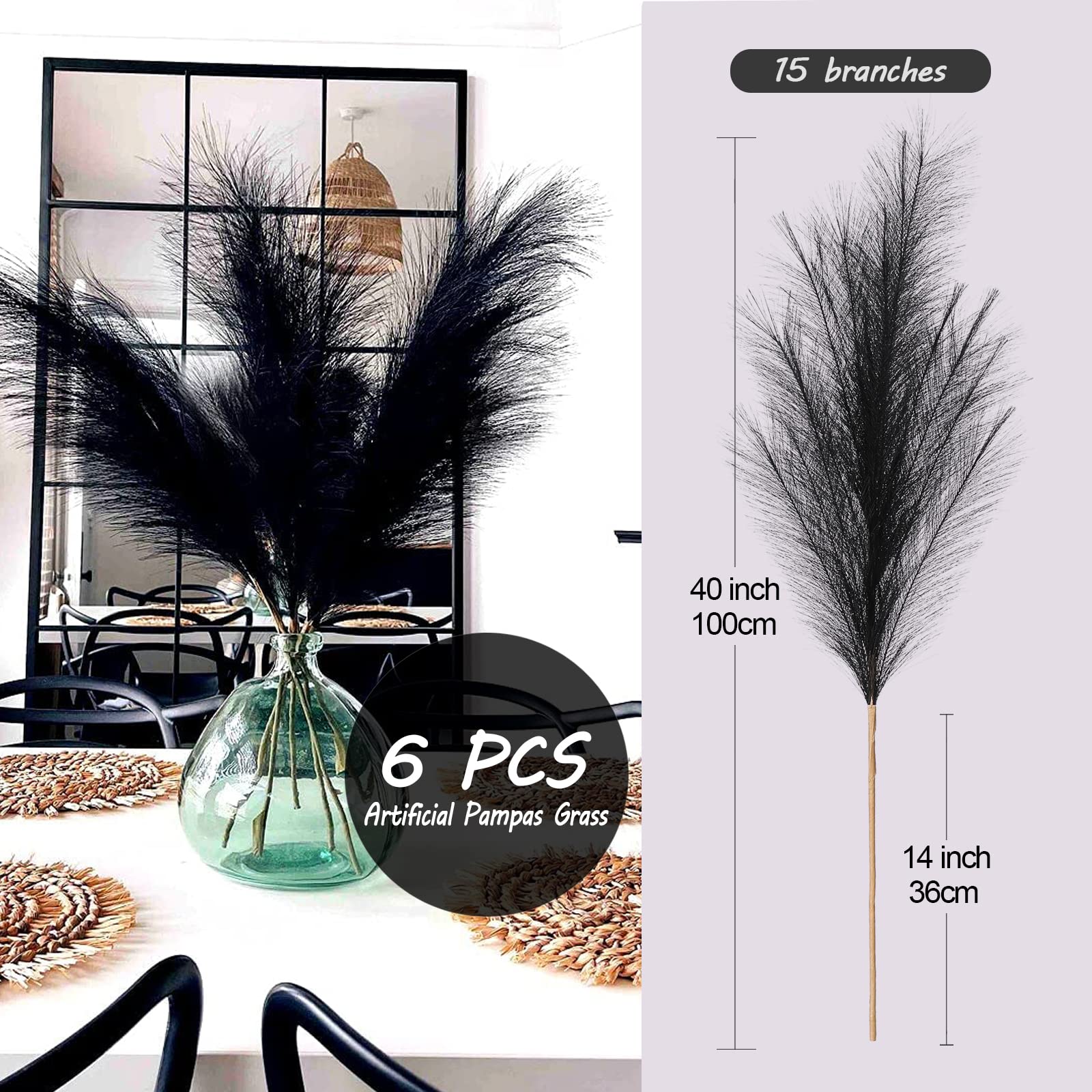 6 stuks Faux Pampas Gras, 18 /45 cm Kunstmatige Pampas
