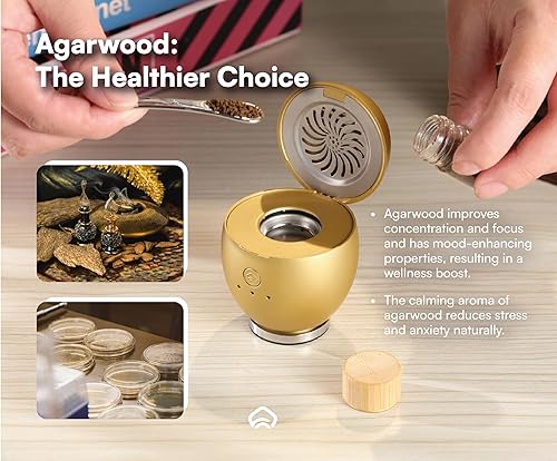 Miniatura 8 de Orbby - Kit de iniciación de difusor de aroma  Difusor de aroma (versión de lujo dorado)+recambio de pellets perfumados de madera de agar (0.35