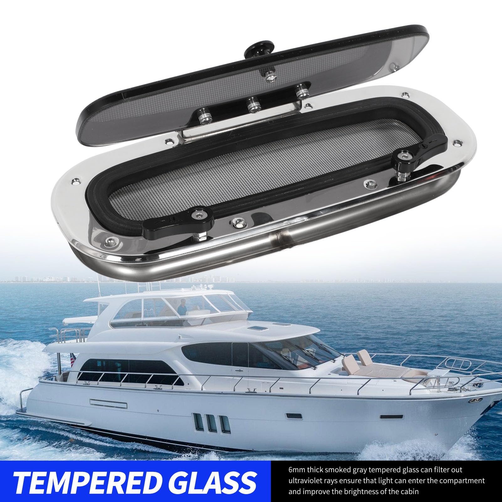 Dioche Portillo Portillo Ventana de Ojo de Buey para Barco 345 X 150 Mm de Acero Inoxidable a Prueba de Agua con Pantalla y Asa para Yates y Vehículos Recreativos