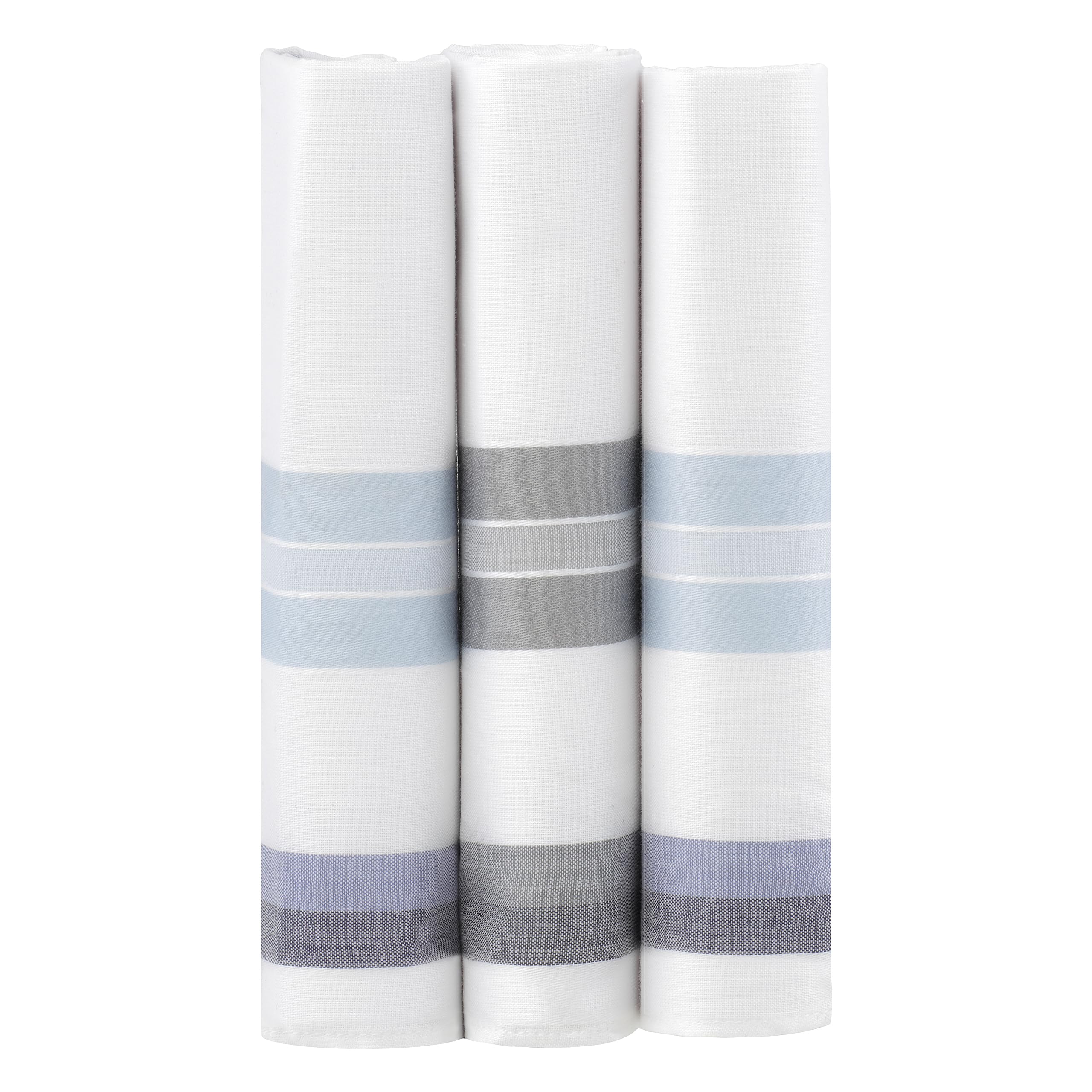 Mandittions Men's 1 Pk White With Blue Or Grey Border Box Of 3 White Handkerchiefs With Blue Or Grey Border Soft Pure Cotton Large Size Hankies 45Cm X 45 Cm