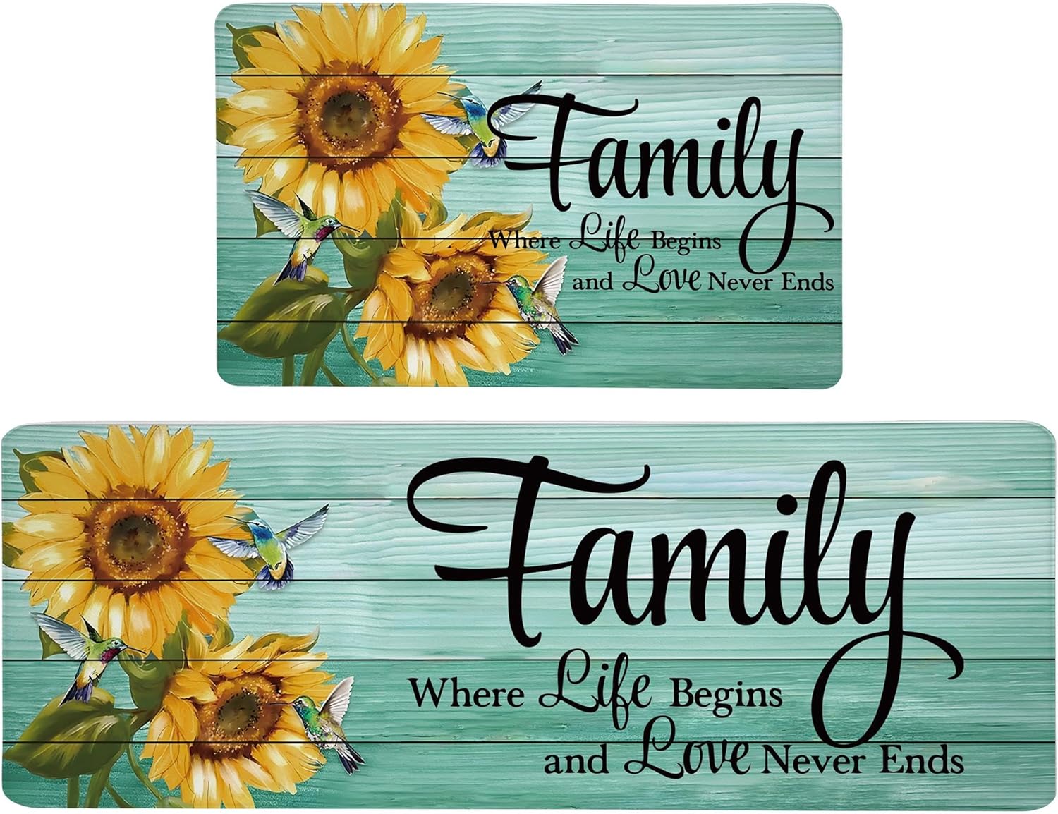 Teal Sunflower Kitchen Rugs and Mats, 2PCS Farmhouse Anti