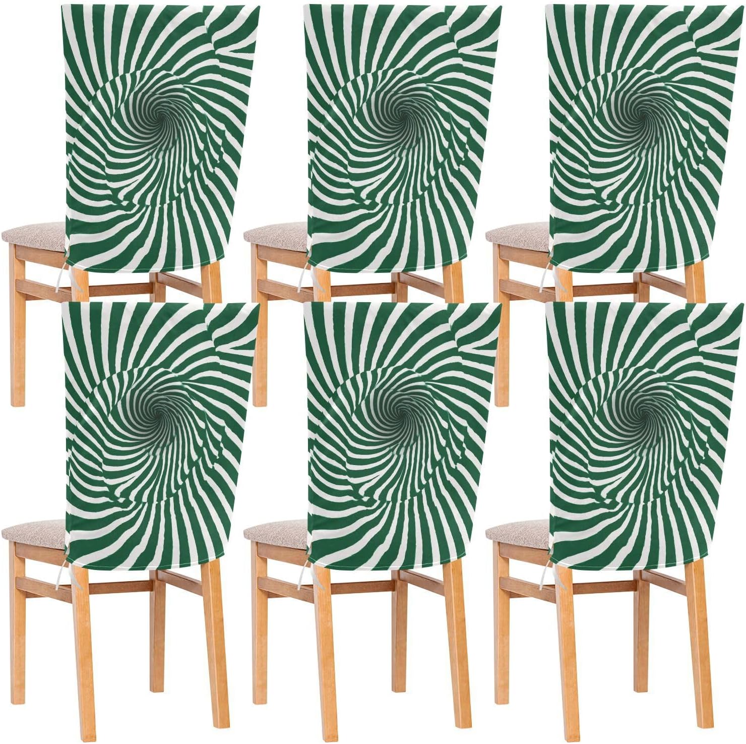 ALAZA Spiral Green White Stripes Chair Back Cover Set of 6, Washable Reusable Removable Chair Slipcovers Decorative Chair Cover for Home Kitchen Wedding Party