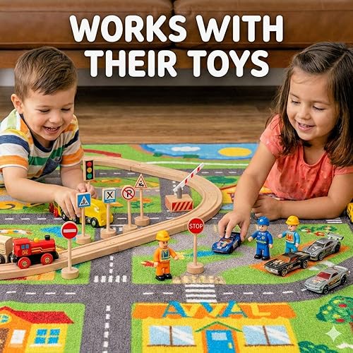 Miniatura 3 de Wooden Traffic Signs & Community Helper Figures Toy Set – Includes Police, City & Construction Workers, Road Signs & Traffic Lights – Works with