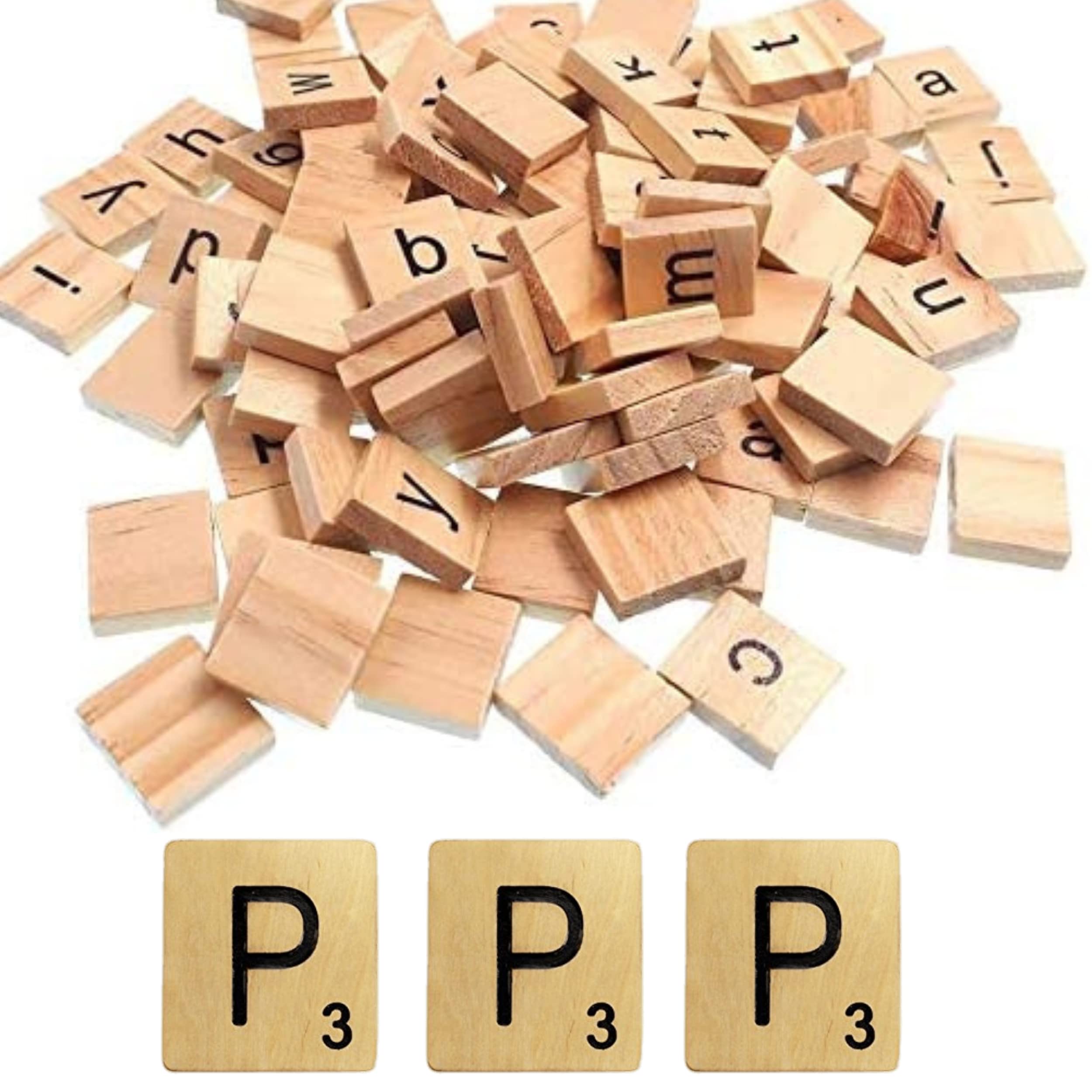Glamified Pack of 100 - P Scrabble Tiles - Same Letters Bags -WOODEN SCRABBLE TILES BLACK LETTERS NUMBERS FOR CRAFTS WOOD ALPHABETS (Letter P, Pack of 100 Tiles)