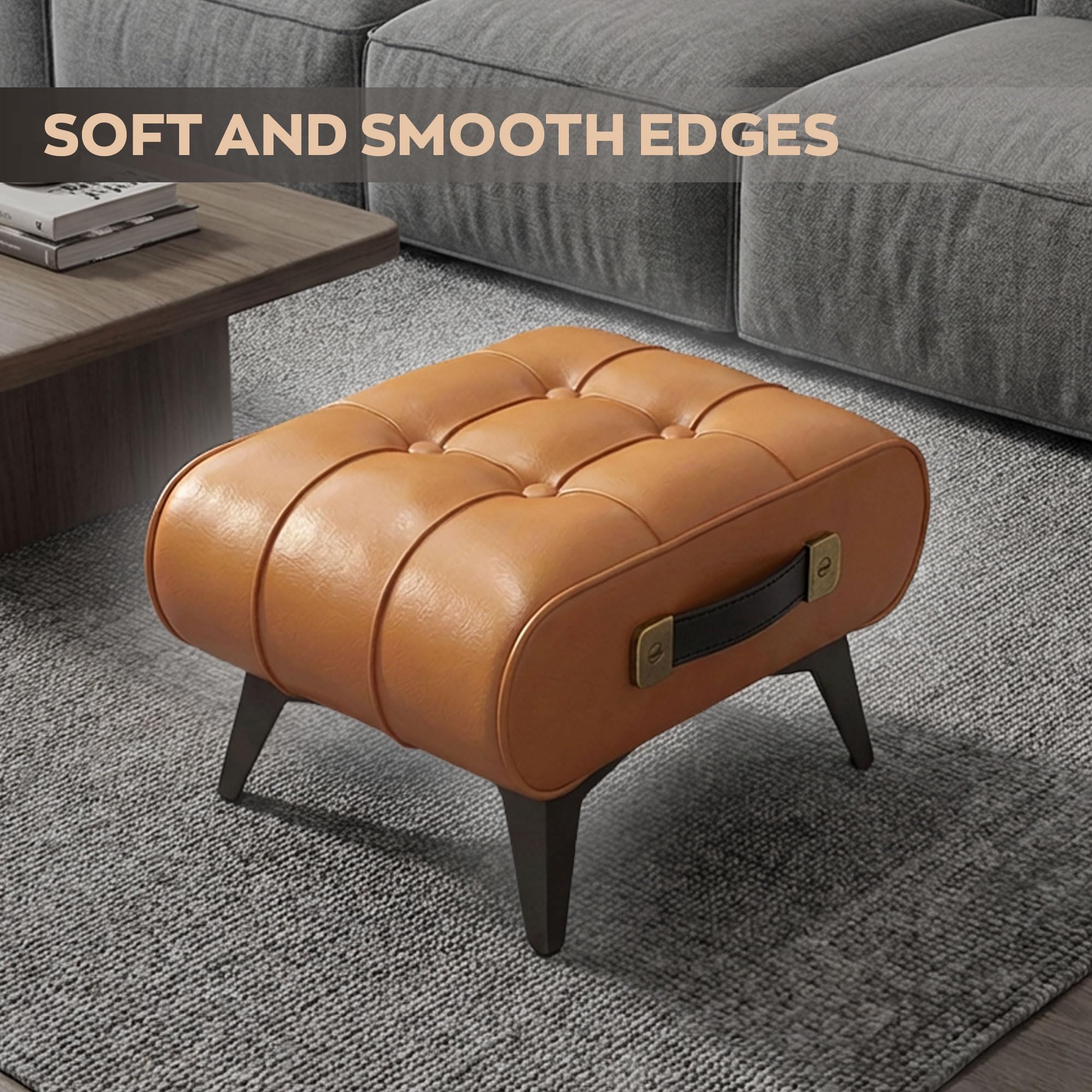 FRANKYSTAR® Kumo - Sgabello Pouf Ottomano Moderno 35,5x25x30 cm Poggiapiedi Panca Moderna in Similpelle Cuoio