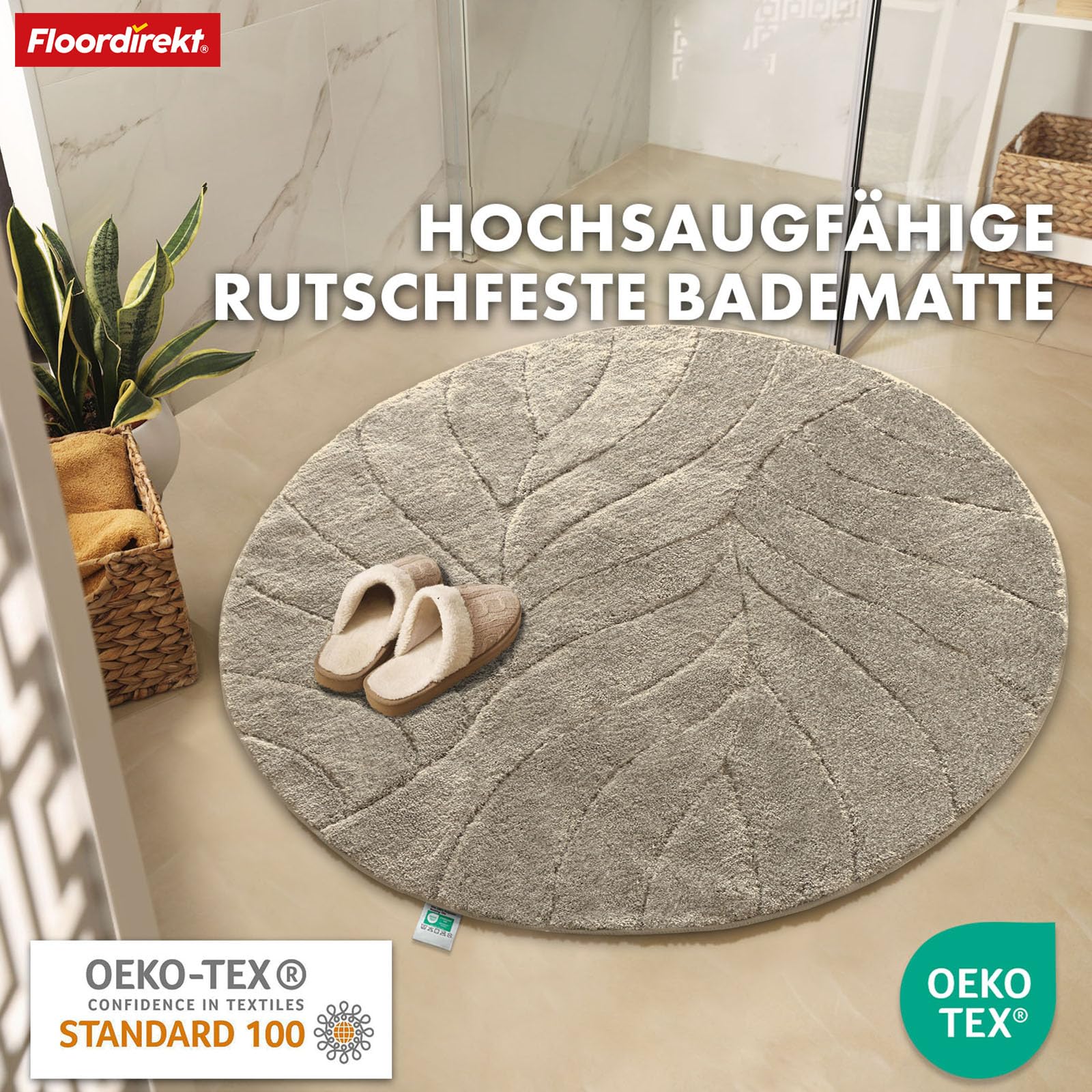 Floordirekt Tappeto da bagno – extra soffice e ad asciugatura rapida – Tappetino da bagno con retro antiscivolo – Tappetino da bagno (Maris) (avorio, rotondo, 120 cm)