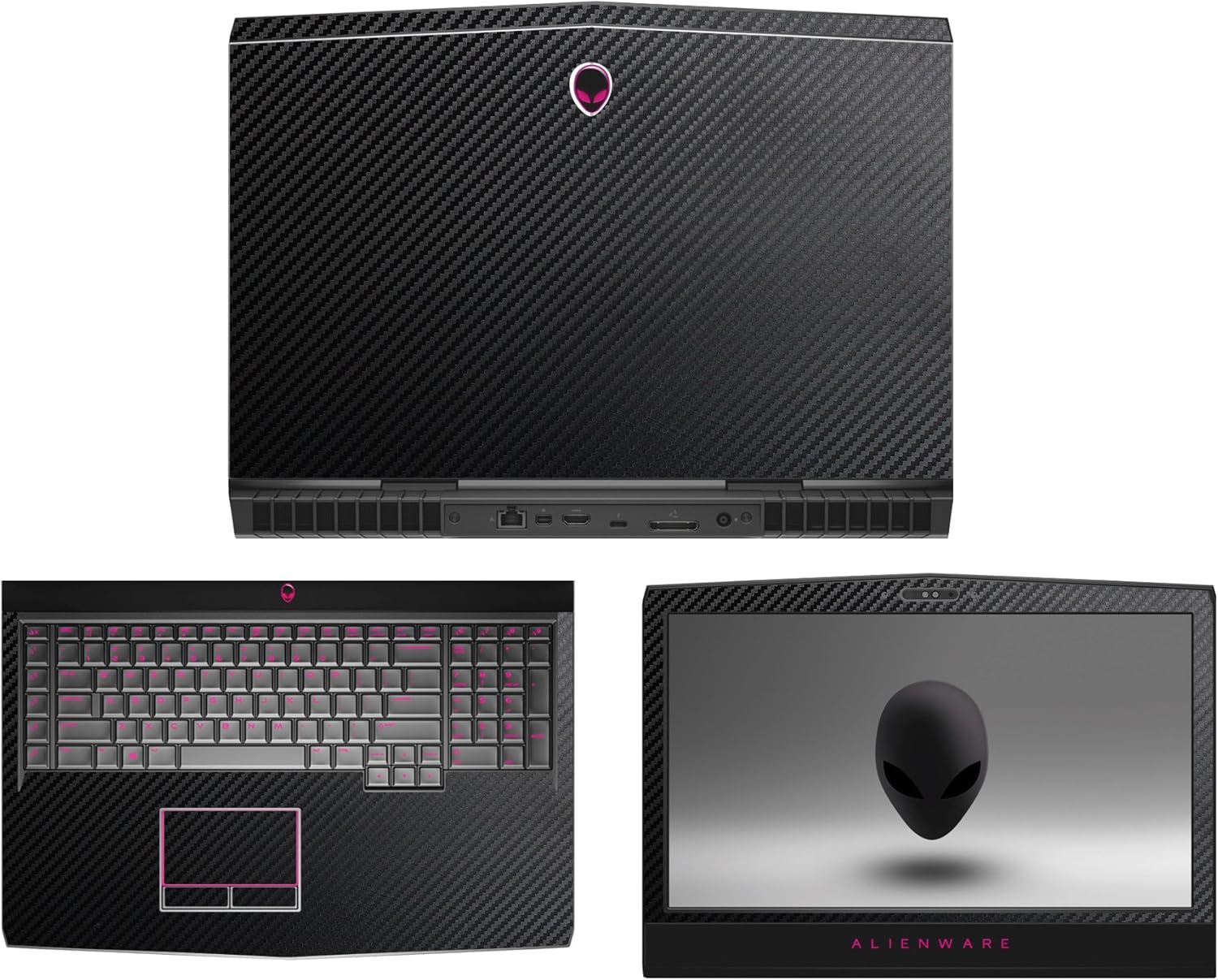 Decalrus - Protective Decal for 2016 Alienware 17 R4 Without G Sync (17.3" Screen) Laptop Black Carbon Fiber Skin Decal case Cover wrap CF16_alienware17r4Black