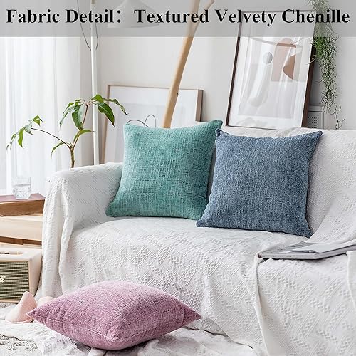 Miniatura 2 de Home Brilliant - Juego de 2 fundas de cojín de terciopelo tamaño europeo de felpilla a rayas supersuaves para banco, 26 x 26 pulgadas, color azul