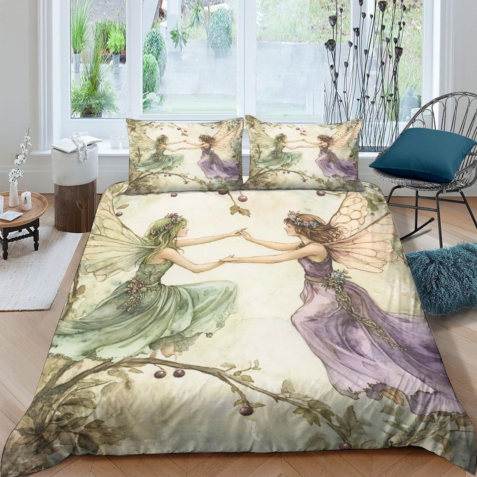 Ctjqhvkz Style-5 3D Printed Fairy Woodland Fitted Sheet Microfiber Soft Purple Green Fantasy Mattress Cover For Bedroom Dorm Decor Single（135X200cm）