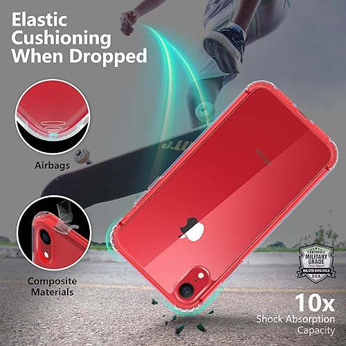 Miniatura 7 de ONES Funda transparente para iPhone XR, PC + TPU híbrido, protección contra caídas de grado militar, antiamarilleo, funda dura de silicona a prueba