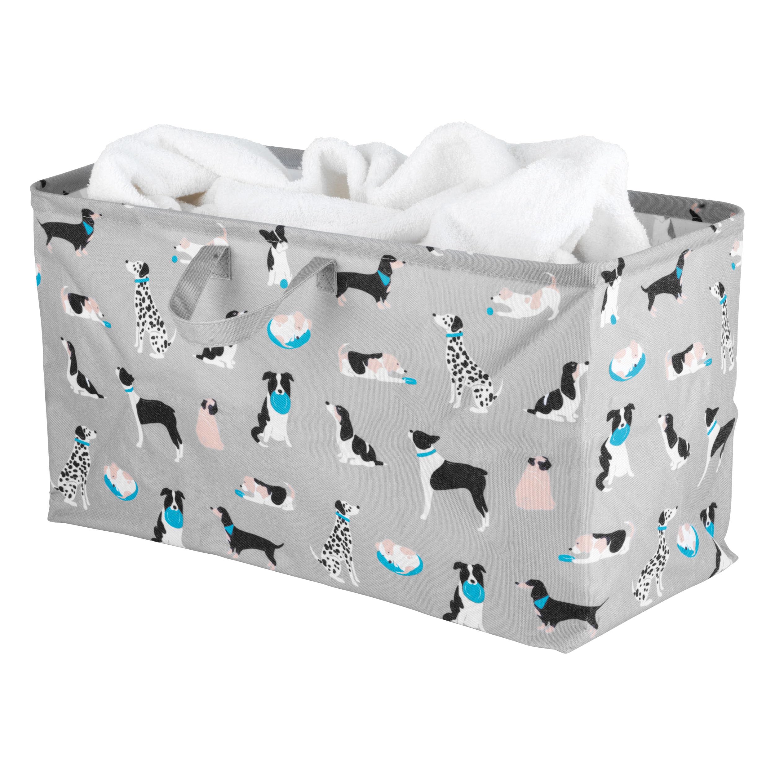 Beldray 40L Laundry Hamper – Side Carry Handles, Square Clothes Hamper Tote, Dog Print, Foldable Laundry Bin For Dry/Wet Clothes, Lightweight Washing Basket, Space Saving, 55 x 26 x 28.5cm