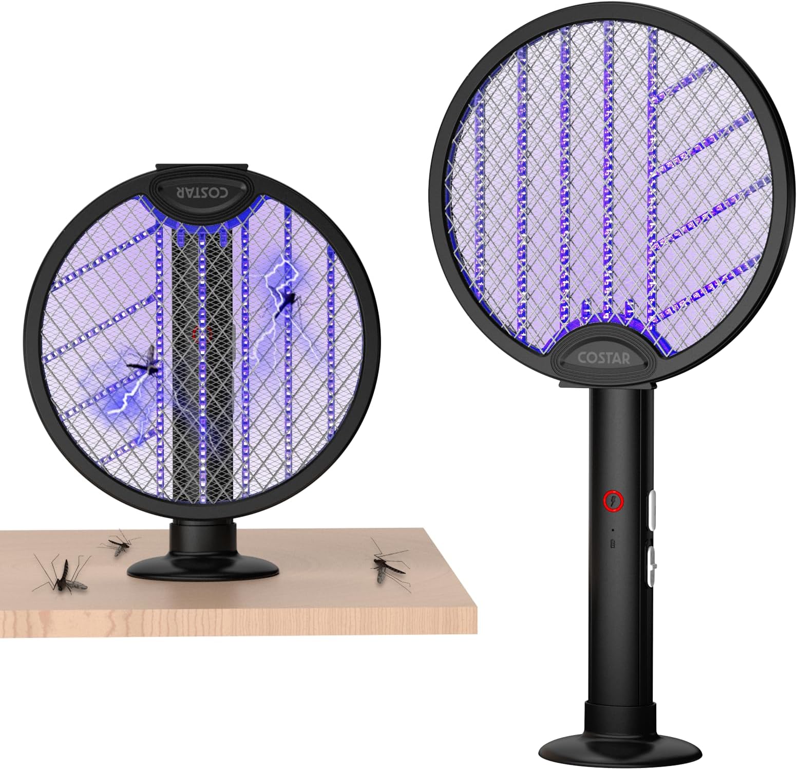 Foldable Mosquito Bat Rechargeable with UV Light Lamp, 2-in-1 Mosquito Racket, Electric Fly Swatter, 1200mAh Long-Lasting Battery, Rotatable Bug Zapper - Black