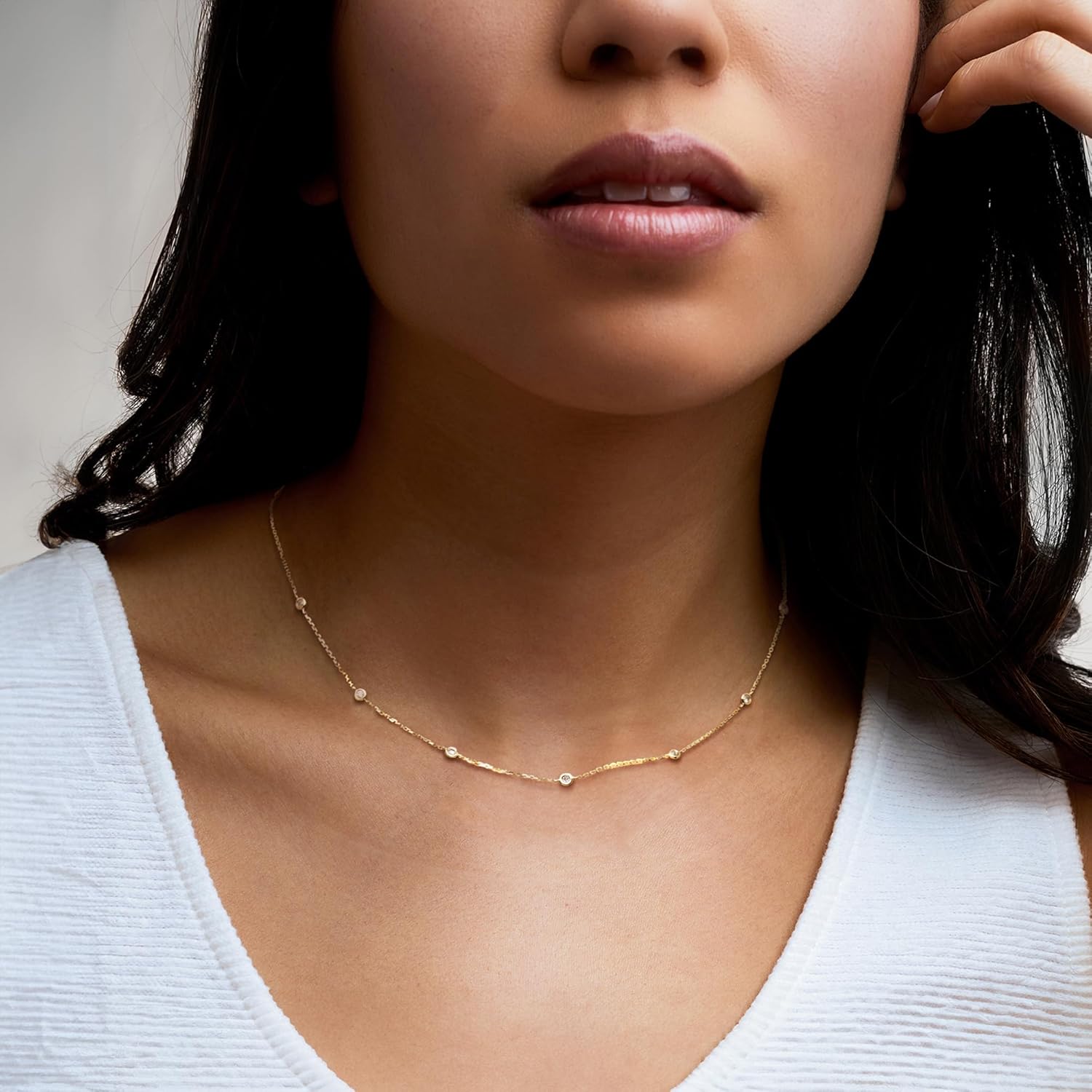 Ross-Simons Pure Collection 0.20 ct. t.w. Diamond Station Necklace in 14kt Yellow Gold. 16 inches