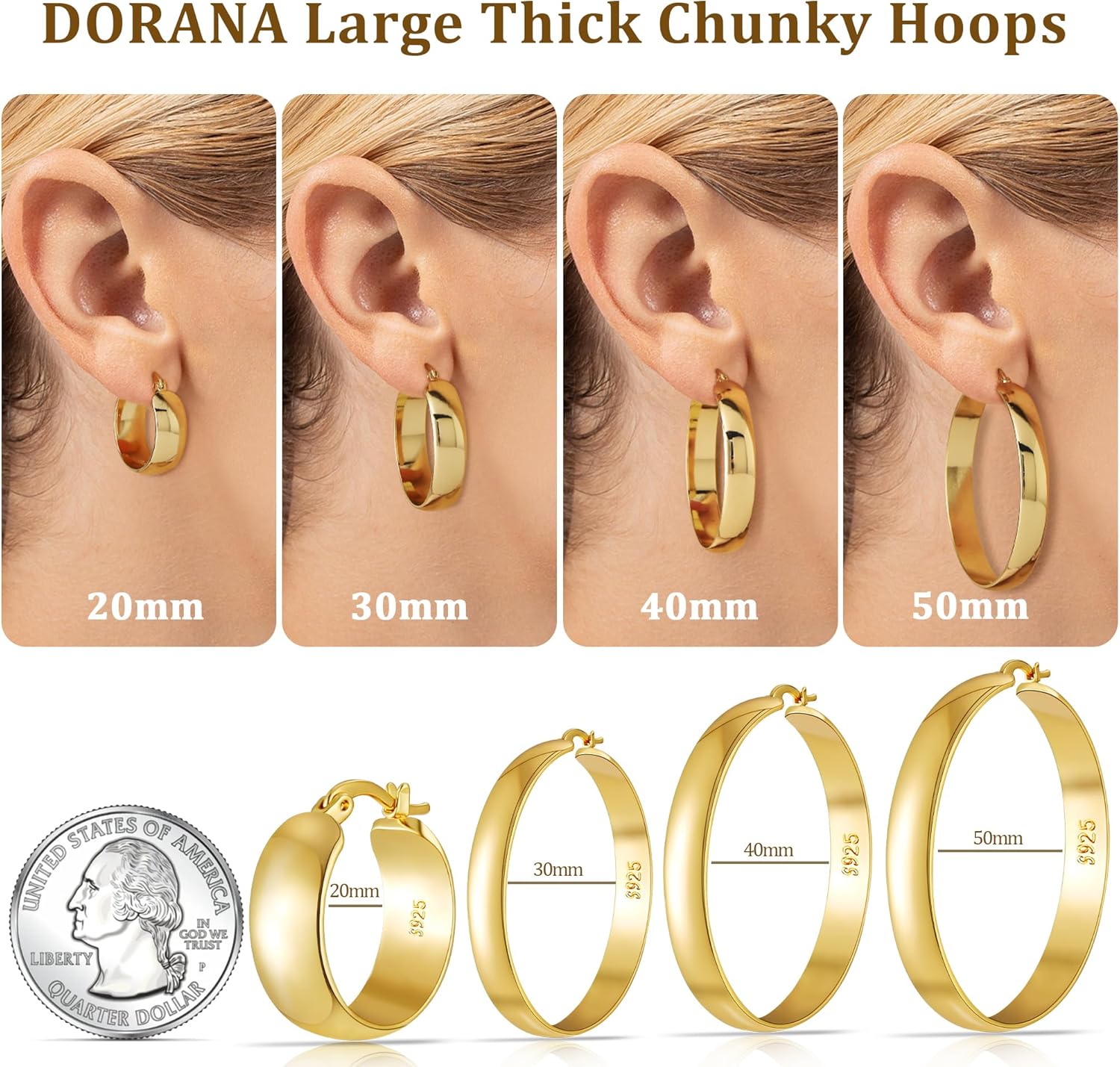 8mm Thick 925 Sterling Silver Hoops Earrings for Women 14K Real Gold Large Hoop Earrings Hypoallergenic and Lightweight Big Hoop Earrings for Women 20/30/40/50/60/70MM - Image 3