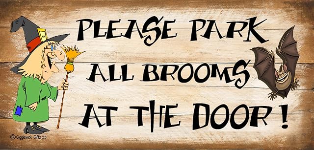 Shabby Chic Birthday Occasion Wooden Funny Sign Wall Plaque Witch. Please Park All Brooms at The Door Gift Present