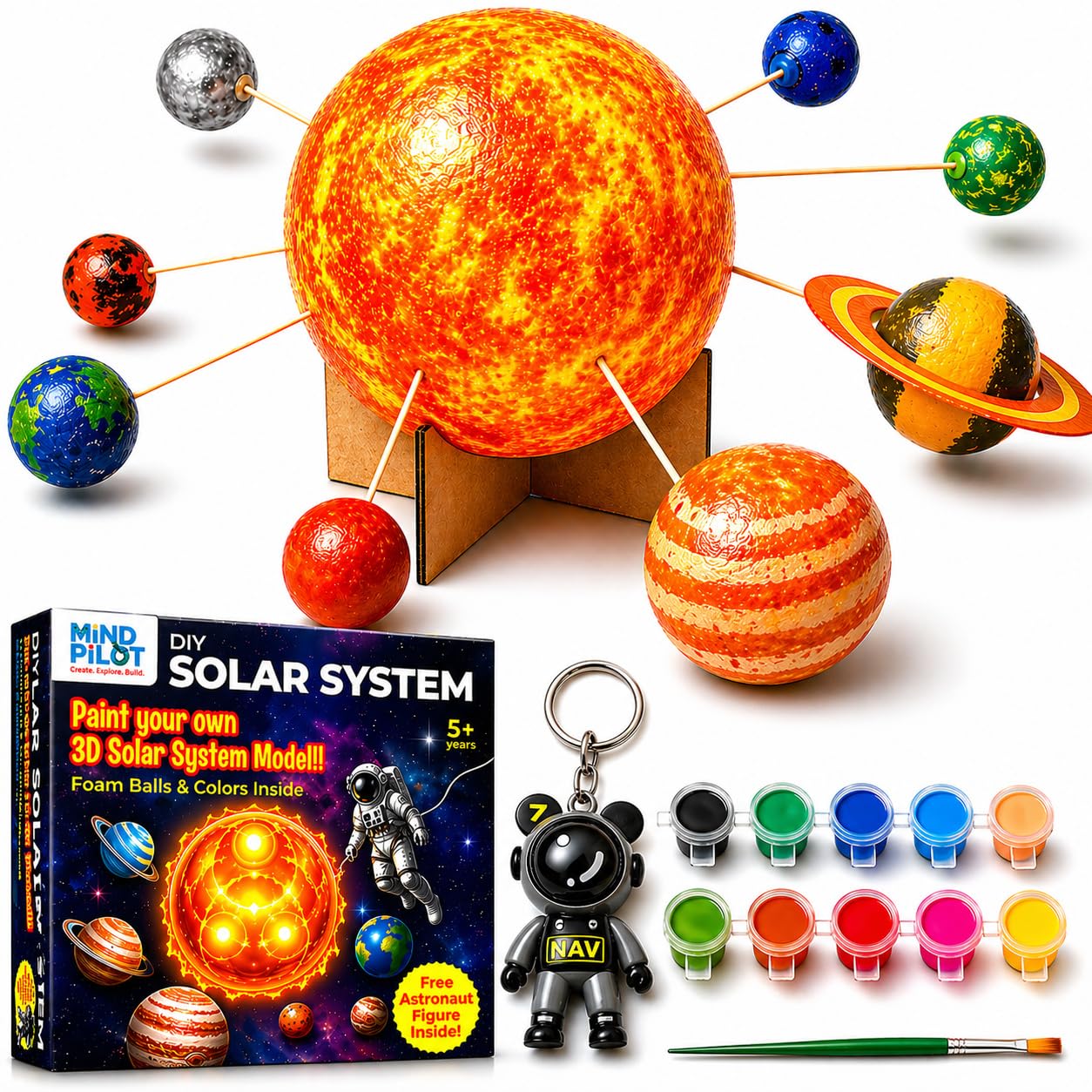 DIY Solar System Model Making Kit for Kids | 3D Educational Science Toy for School Projects | Explore Planets Toys | STEM Learning Science Toy | Astronomy Craft Activity | Includes Astronaut Keychain