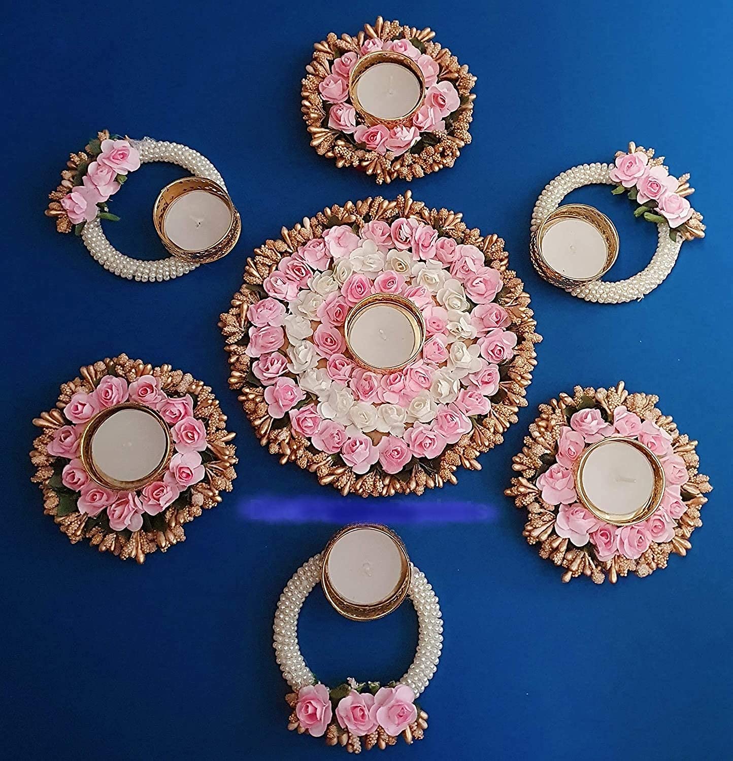 Kiddos Castle Flower Rangoli Mat,Tealight Candle Holder, Flower Mat for Diwali Decoration, Artificial Flowers Decorative Tealight/Diya/Candle Holder, Rangoli Mat, Festive Décor(7 Pcs) (Pink White) (B0CL5DF152) Amazon Price History, Amazon Price Tracker
