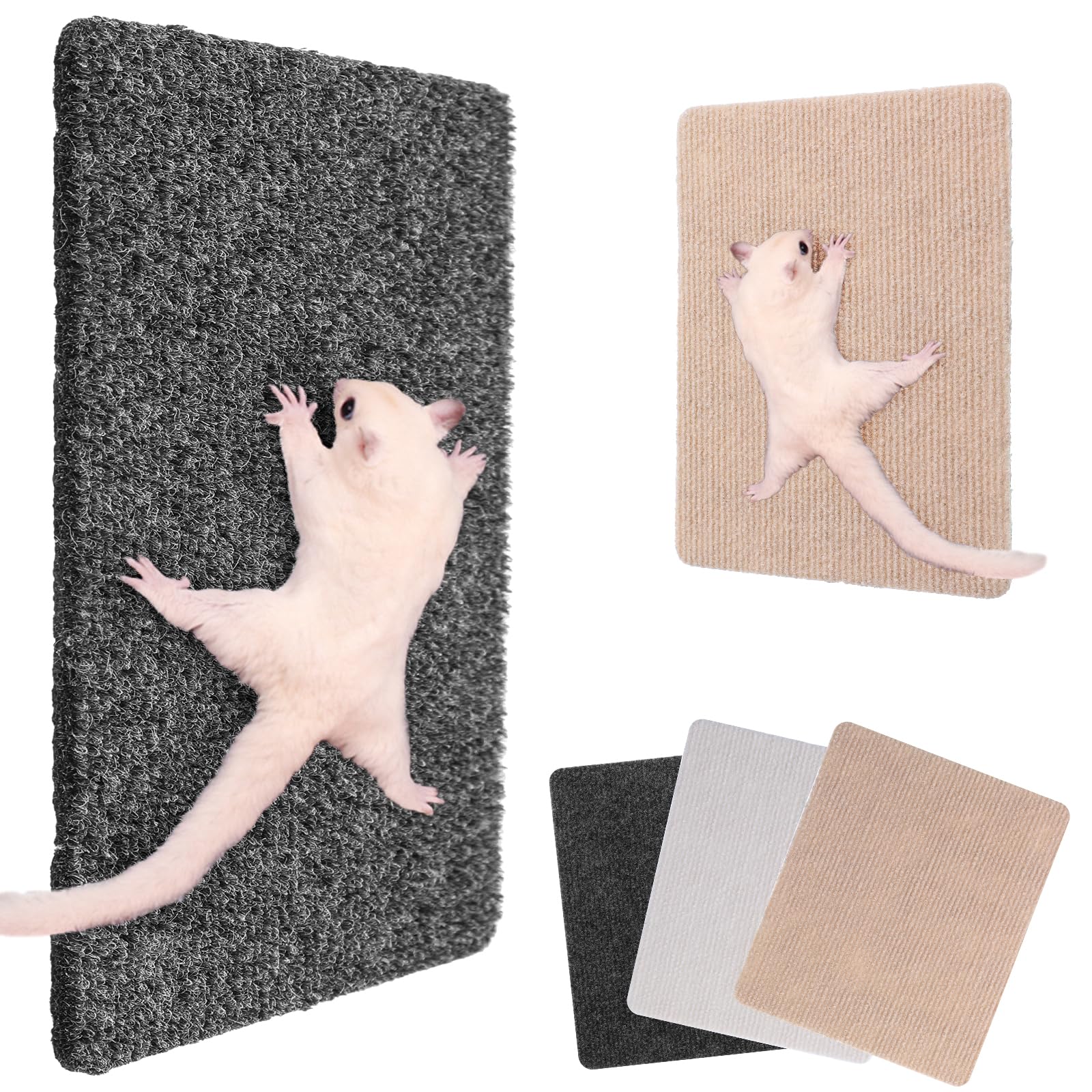 3 Pcs Sugar Glider Toys Climbing Mats Self-Adhesive Sugar Glider Cage Accessories for Sharpening Claws Small Pets Enrichment Toys Scratching Pads for Couch Corner Wall Furniture Protector