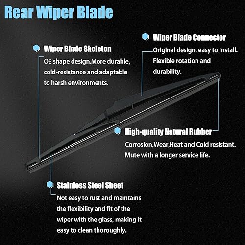 Miniatura 4 de Limpiaparabrisas trasero de 12 pulgadas para Mazda 3 Hatchback 2014-2018 Mazda 6 2004-2007 Reemplazar # 68197111AA limpiaparabrisas trasero