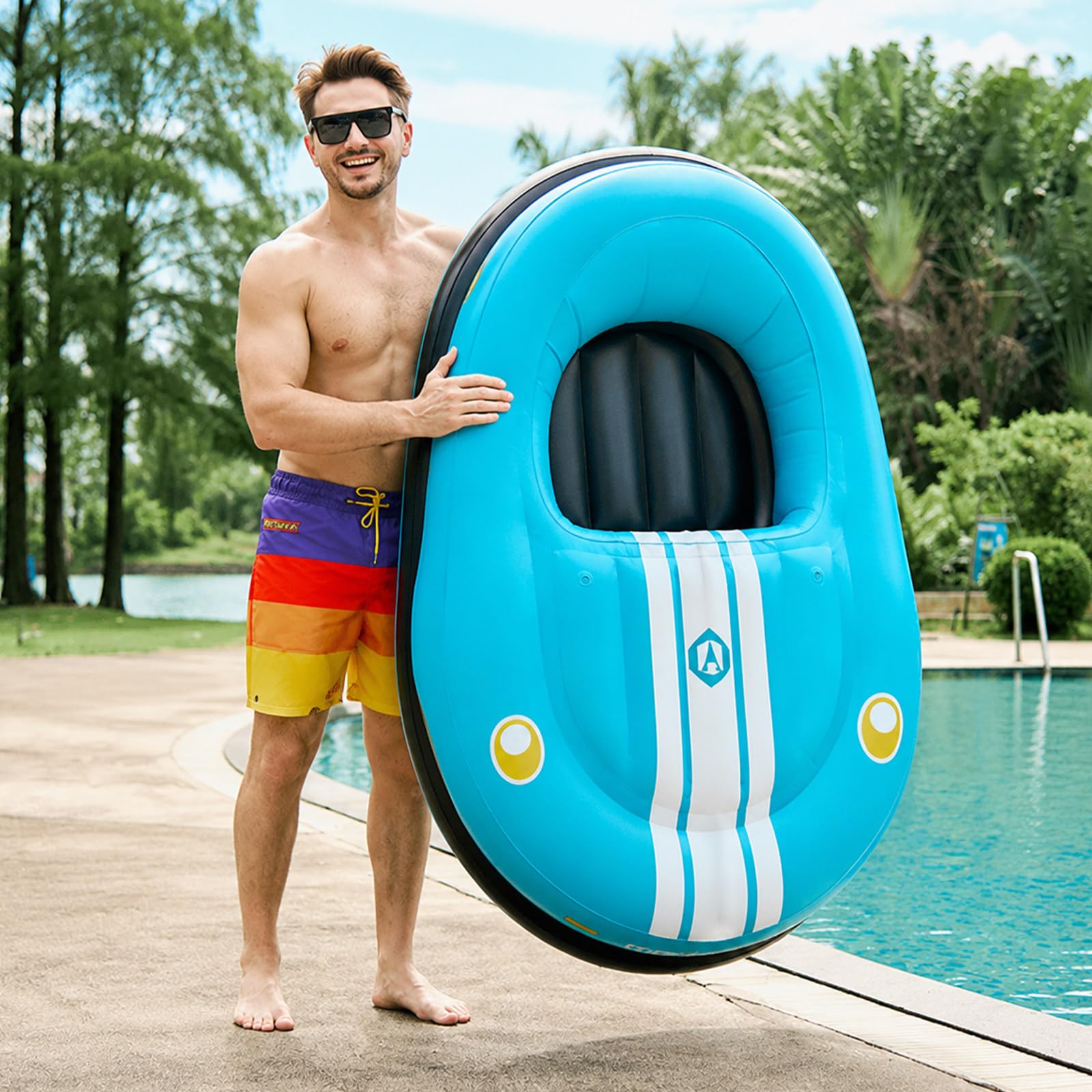pealiritansemen Inflatable Motorized Pool Float, Electric Pool Lounger for Adults with 46W Omnidirectional Thruster, 360° Joystick Control, 265 lb Support for Pool Parties and Lakes Blue
