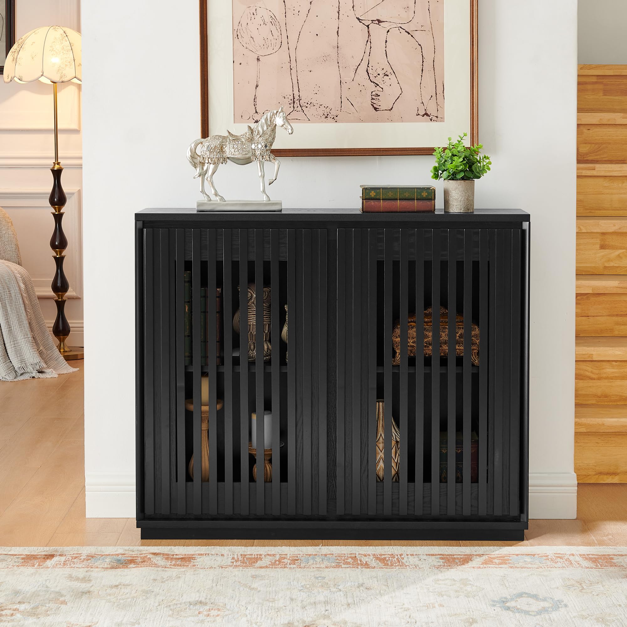 KEIKI 39-inch Mid Century Modern Sideboard Cabinet, front view, closed