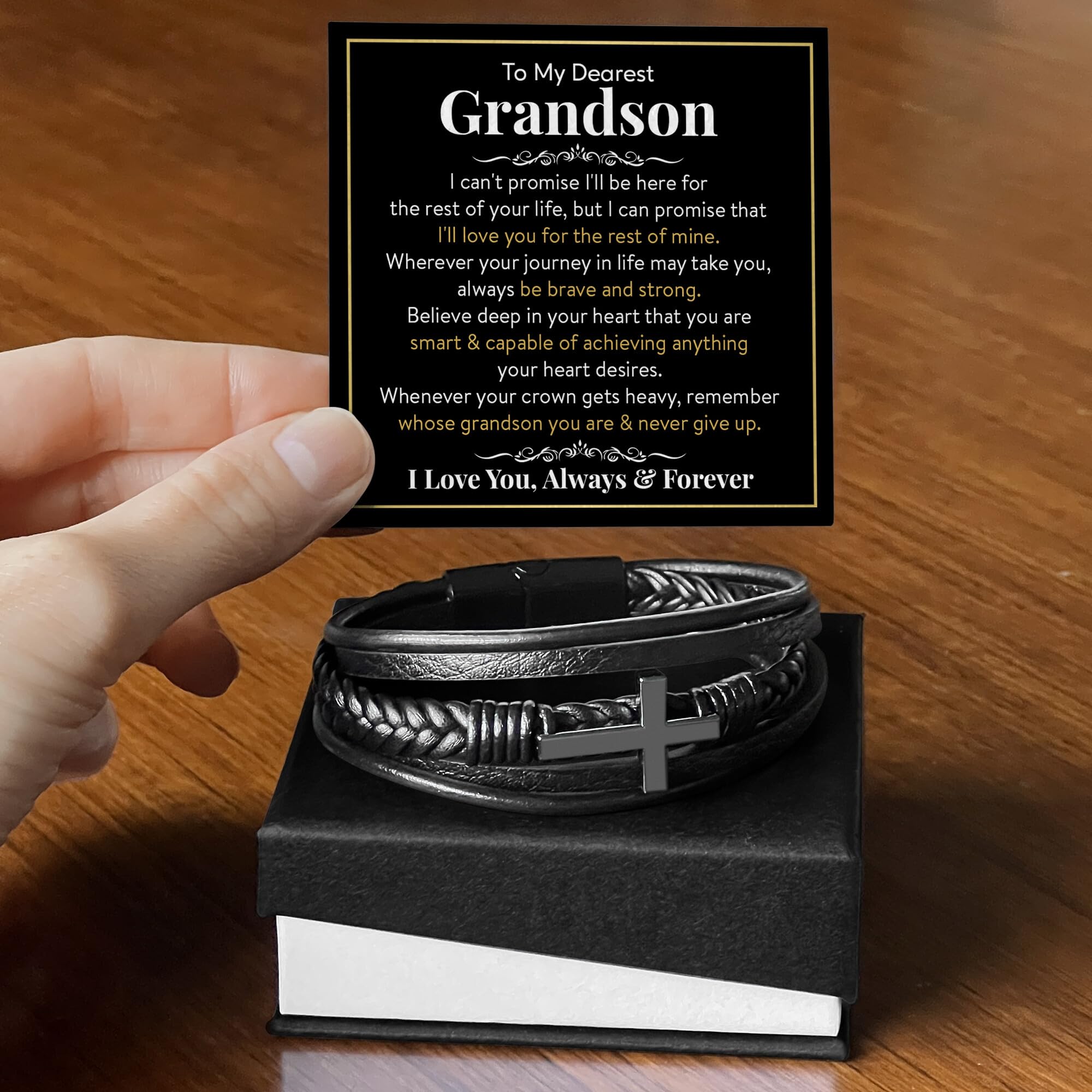 Braccialetto con croce con scritta in lingua inglese "To My Grandson", regalo per nipote, regalo per nonni, laurea, Natale, compleanno, ricordo significativo per adolescenti