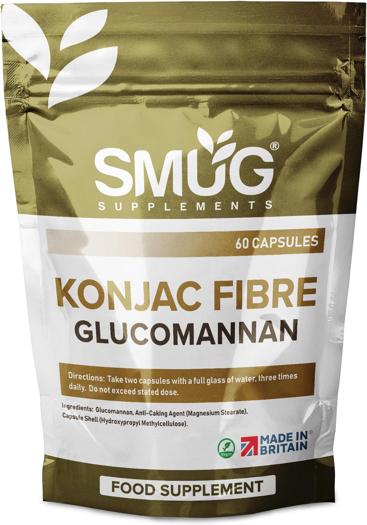 Glucomannan Konjac Root Capsules - British Made - Max Strength 3000mg Per Serving - Six-a-Day Vegan Capsules - Robust Fibre Support - SMUG Supplements