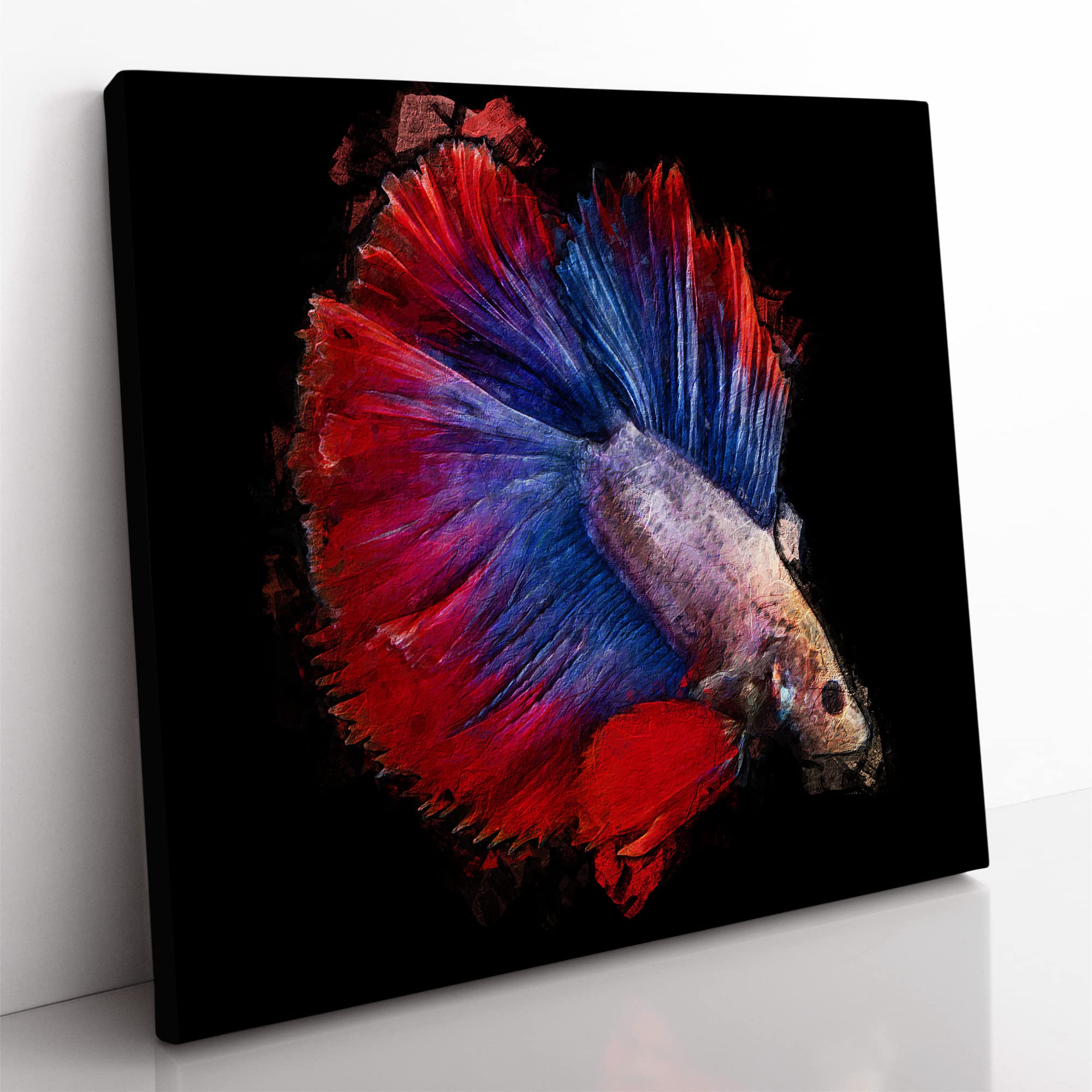 Siamese Fighting Fish in Abstract Modern Canvas Wall Art Print Ready to Hang, Framed Picture for Living Room Bedroom Home Office Décor, 35x35 cm (14x14 Inch)