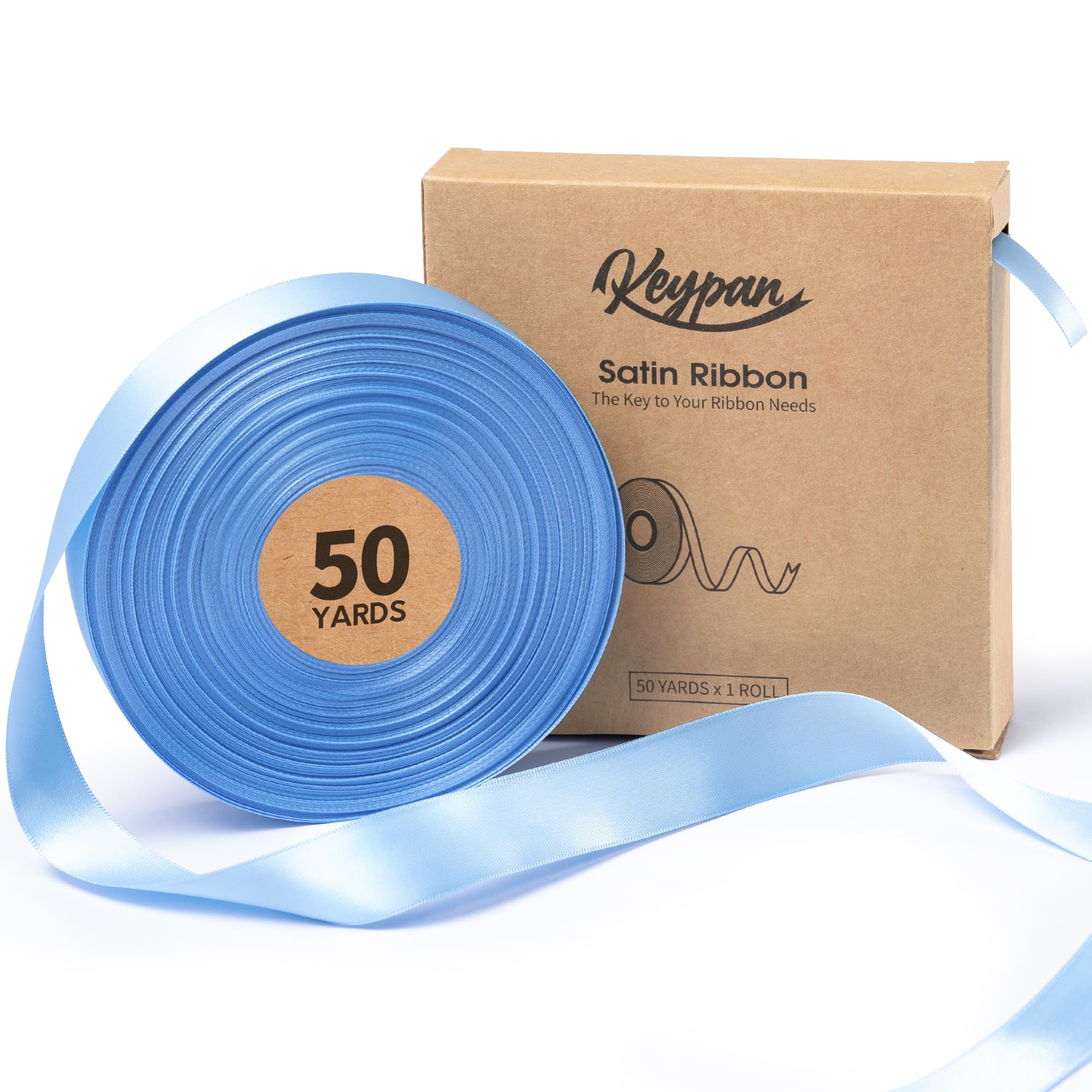 Keypan Baby Blue Satin Ribbon 22 mm x 45,7 m Double-Faced Ribbons for Gift Wrapping Flower Bouquet Wedding Paper Bows Invitations Crafts โ image 1