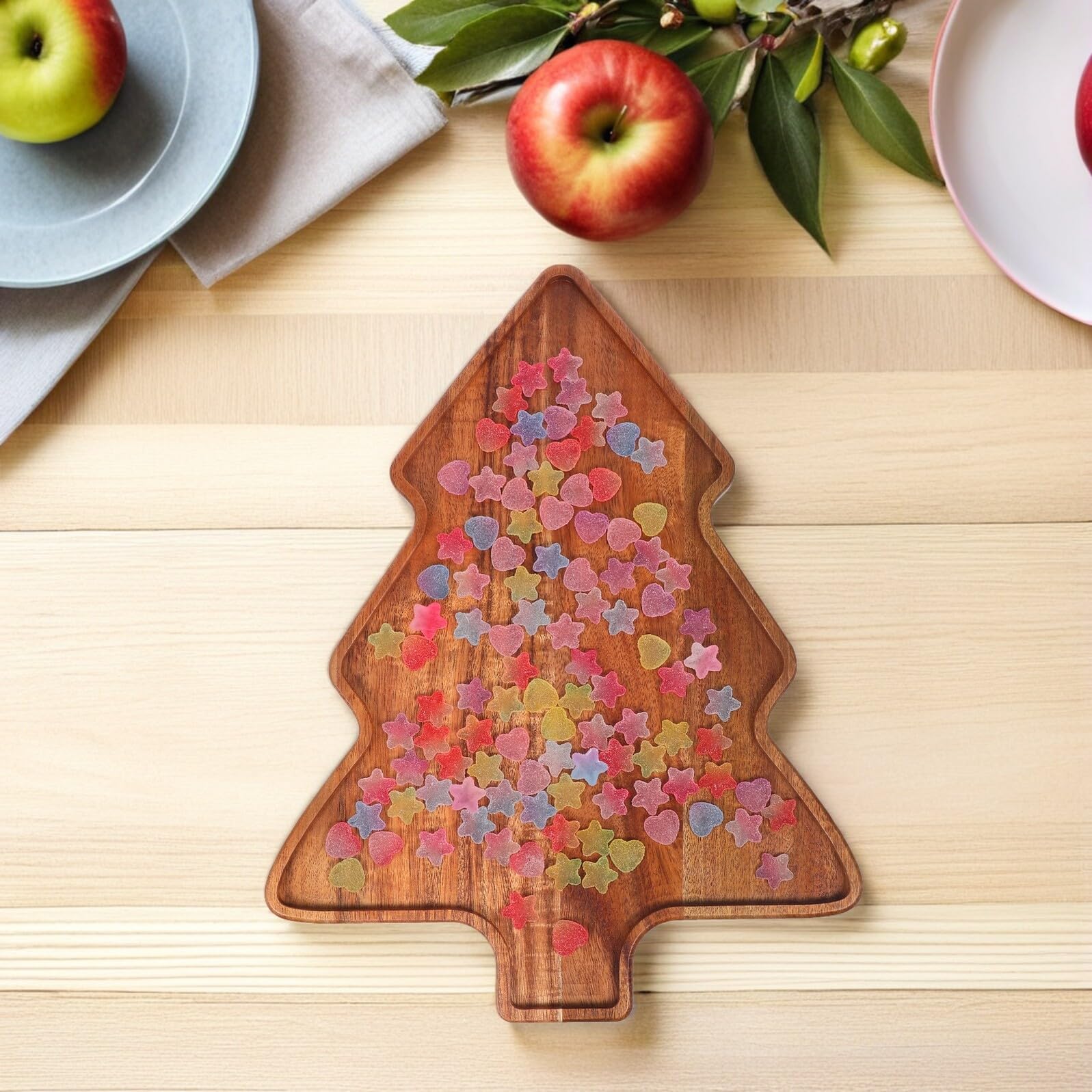 Gatuida Bandeja Forma de Árbol de Navidad de Madera de Acacia Bandeja para Servir Días Festivos y Reuniones Familiares Navideña Plato Decorativo para Árbol de Navidad