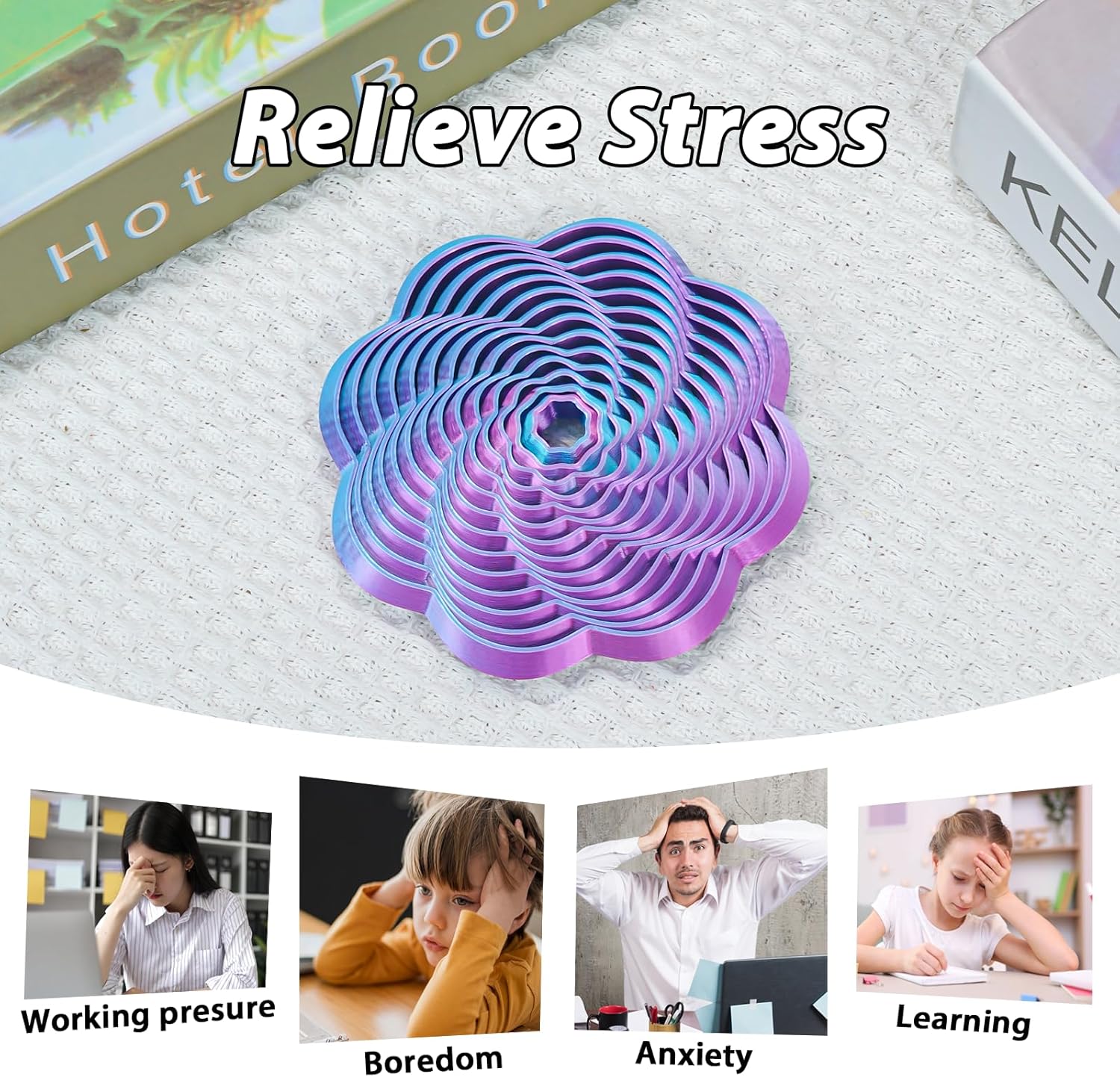 Fractal Fidget Flower 3D Printed Toy for Stress Relief Vibrant and Interactive Fidget Flower for Adults Great Sensory Tool for Relaxation and Mindfulness(Purple, Flower)