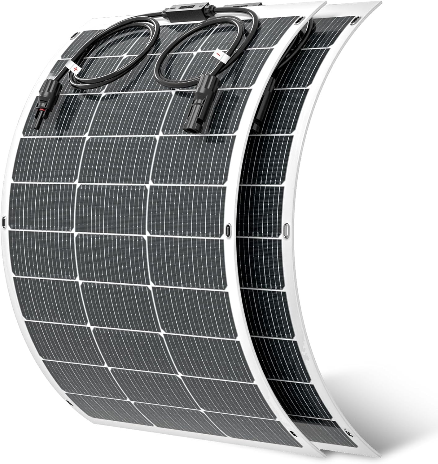 Viewsun Flexible Solar Panel 2PCS 100 Watt, Fiberglass Bendable Solar Panels 16BB Mono Cell, Lightweight & Urtra-Thin for RV, Camping, Boat, Balcony, Roof, Yacht,Uneven Surface