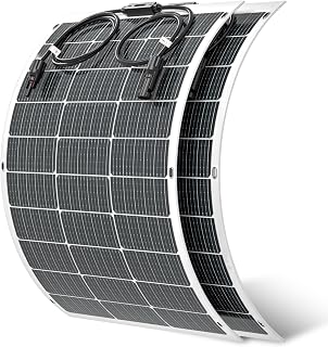 Flexible Solar Panel 2PCS 100 Watt, Fiberglass Bendable Solar Panels 16BB Mono Cell, Lightweight & Urtra-Thin for RV, Camping, Boat, Balcony, Roof, Yacht,Uneven Surface