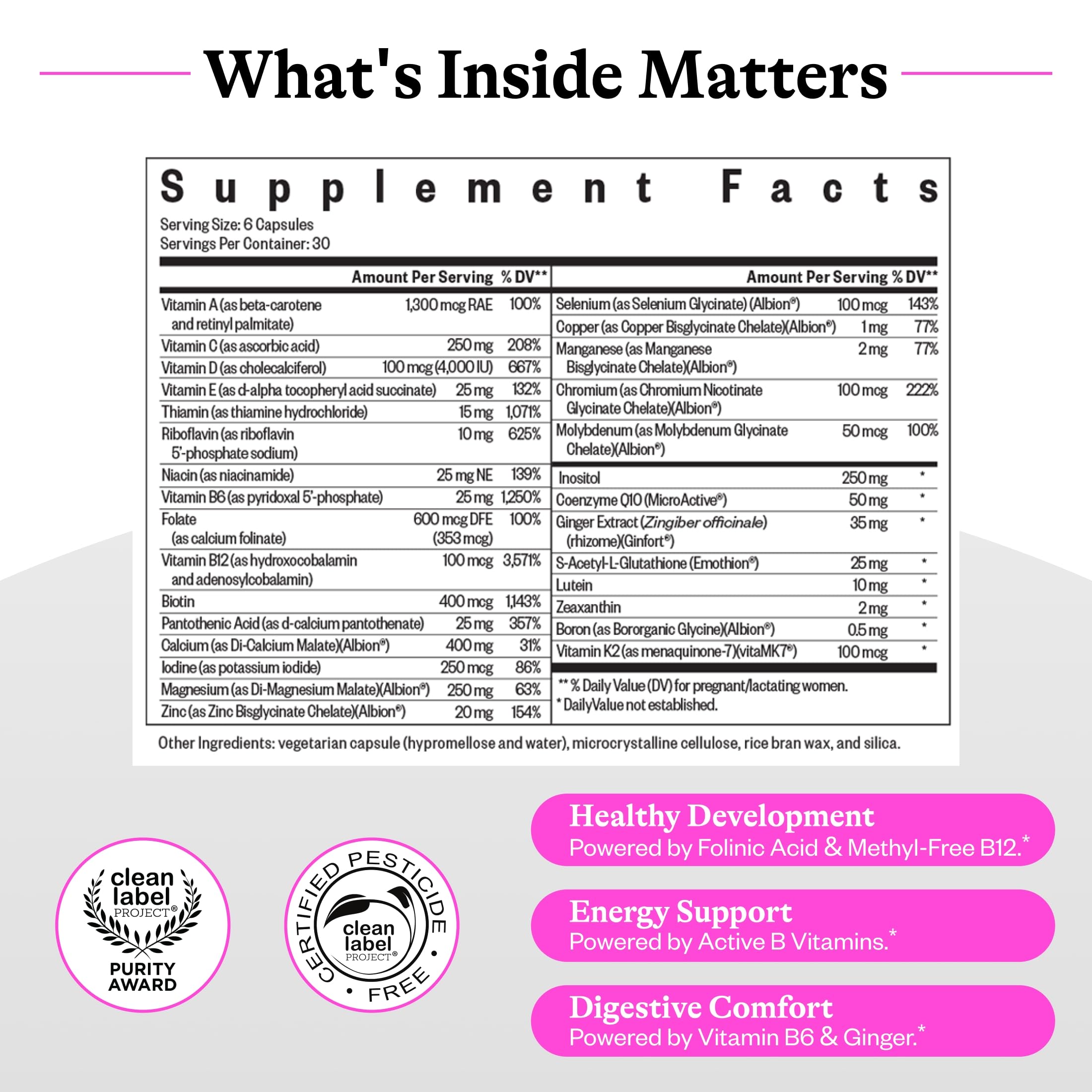 Seeking Health Optimal Prenatal MF - Digestive & Immune Support Supplement for Women - Pregnancy Support Supplement with Folate, Vitamin A, Ginger, & Vitamin B12-180 Capsules — Amazon image 2