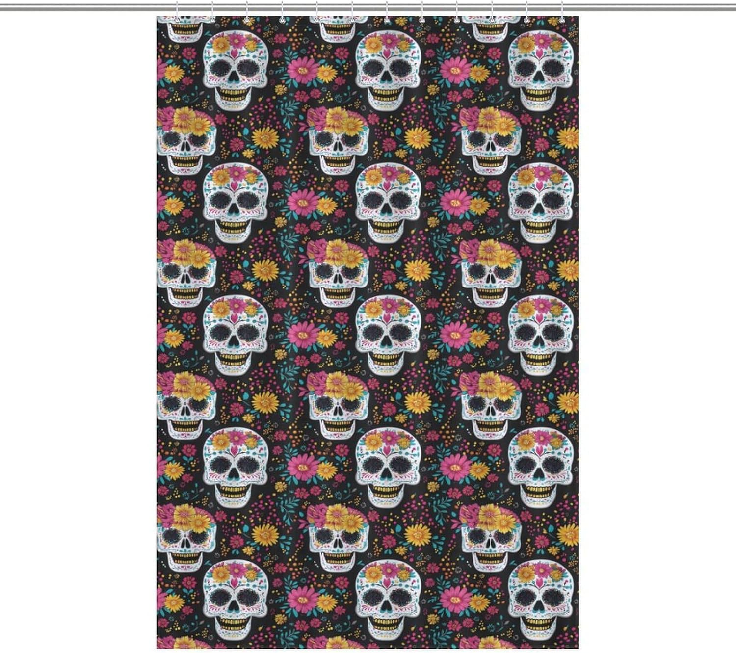 Skull Flower Shower Curtain 46.85x70.87Inch（119x180cm） Polyester Bath Curtain Shower Curtains Printed Decorative