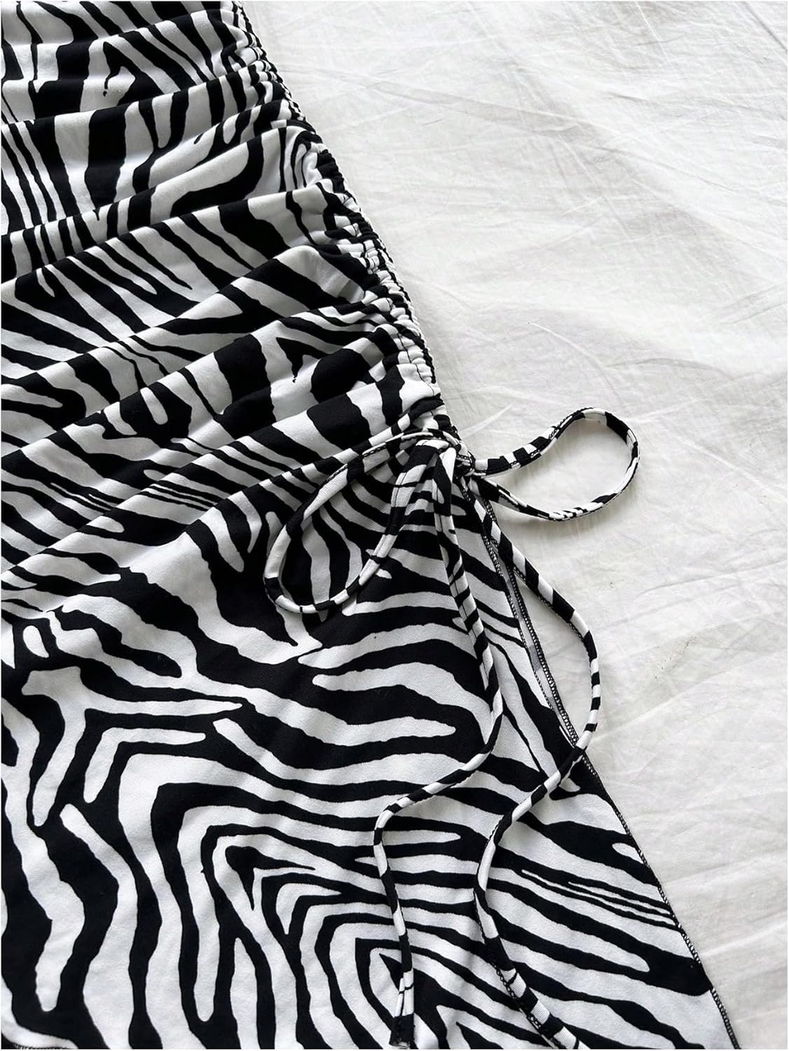 SOLY HUX Women's Zebra Striped Halter Mini Dress Sleeveless Drawstring Split Asymmetrical Hem Bodycon Dresses