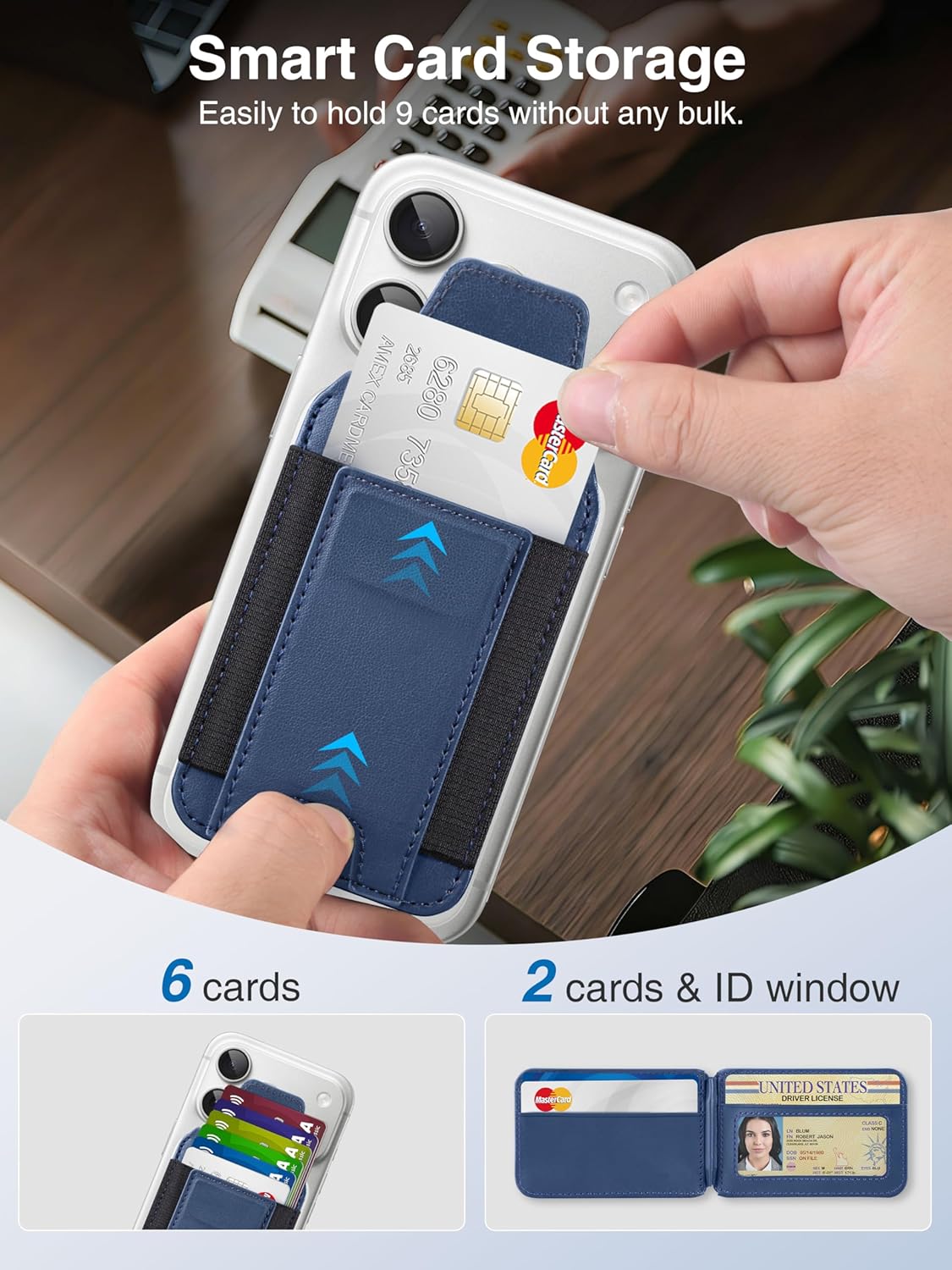 TopMade for MagSafe Wallet with Stand, Strongest Magnetic Wallet for iPhone 17/16/15/14/13/12 Series, Leather Magnetic card holder with Adjustable Stand, 9 Cards Holder, RFID Blocking, Dark Blue - Image 3