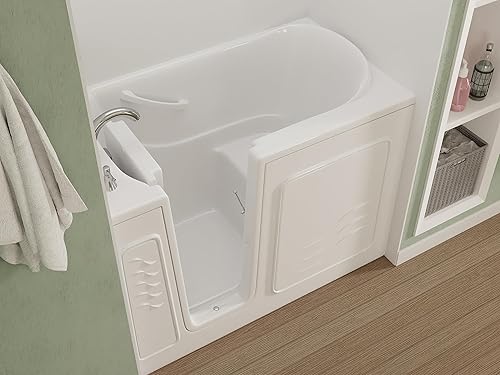 Miniatura 3 de ANZZI Bañera de drenaje izquierdo de 53 x 30 pulgadas en bañera blanca con barras de agarre seguras de fácil acceso y material antideslizante y