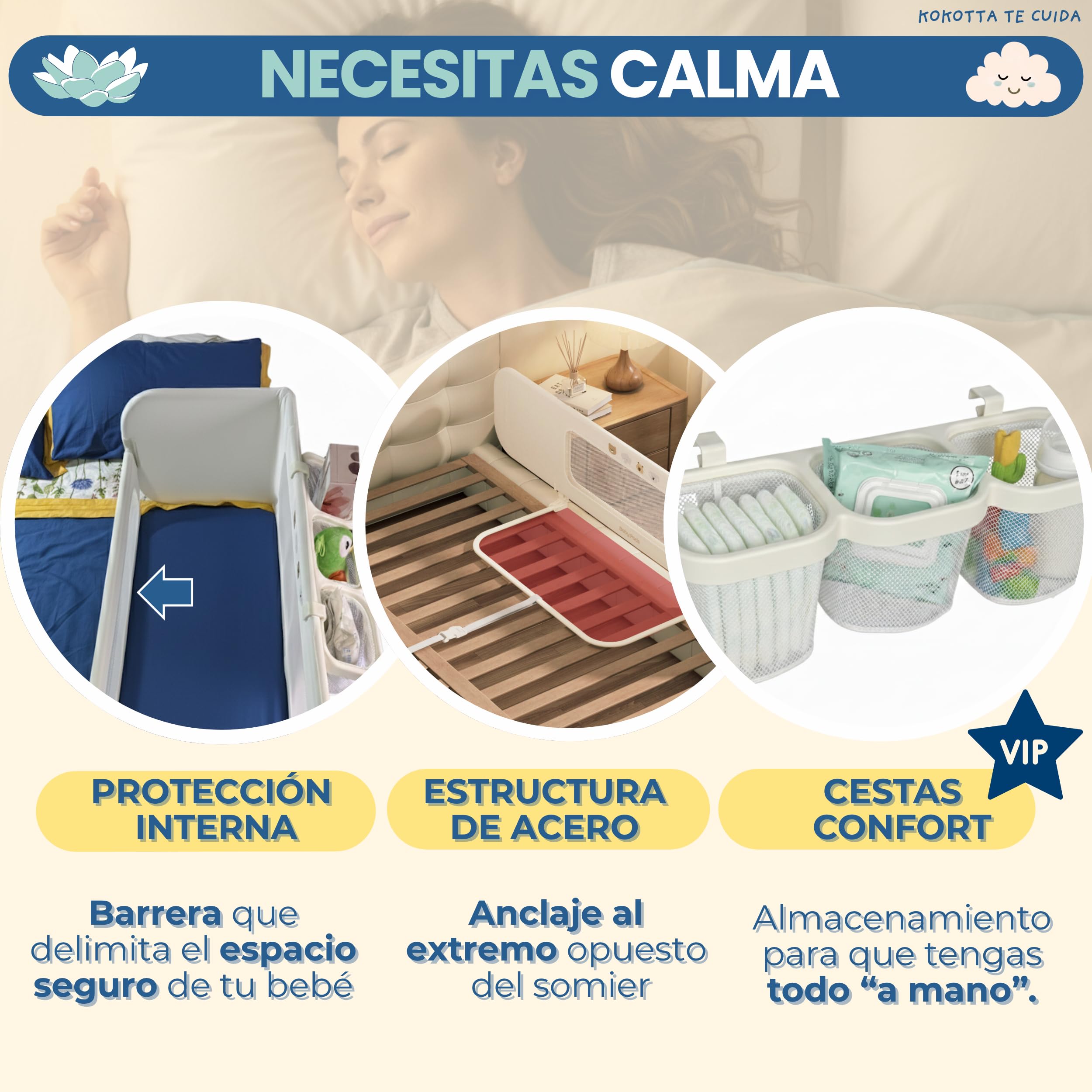 Barrera Cama Niños Evolutiva, hasta 185cm – Barandilla Anticaídas para Bebé y Cuna Colecho, Cuna de Viaje Plegable, Seguridad Infantil con Funda Lavable, Bolsa de Viaje y Cestas Almacenamiento
