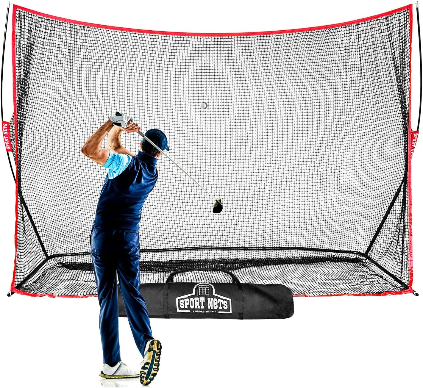 Golf Net (10x7 FT) with Carry Bag, Easy Set Up, Take Down, 7 PLY Knotted Netting for Long Lasting Performance and Reliability - Generous Hitting Surface, Perfect to Hone Driving Accuracy and Precision