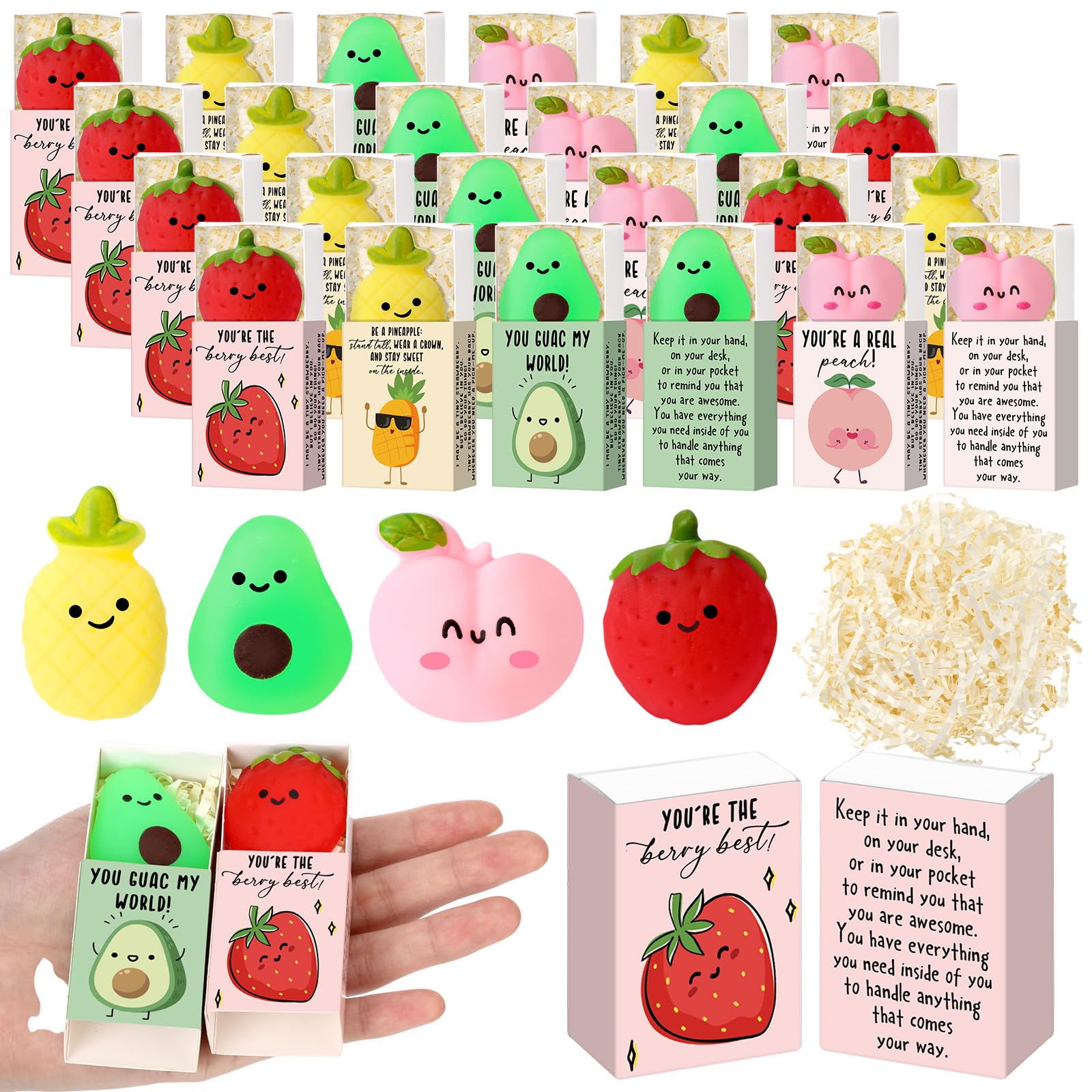Wettarn 36 Sets Fruit Stress Balls Gifts with Cards, Employee Office