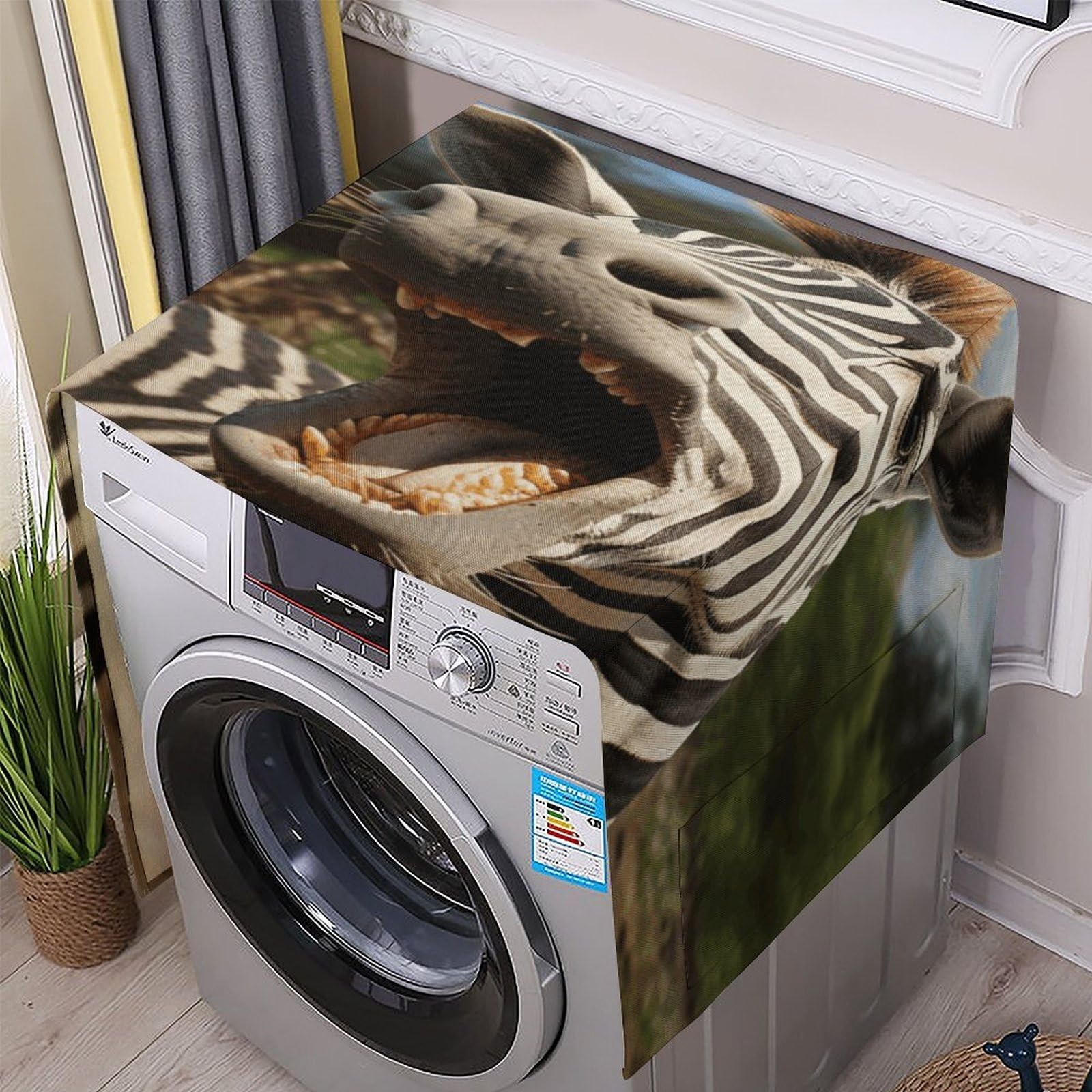 Fodpand White Washing Machine Cover For Top Load Dustproof Funny Zebra Washer And Dryer Cover With Storage Pockets Household Appliance Covers Washable Top Protector Mat Pad For Laundry & Kitchen